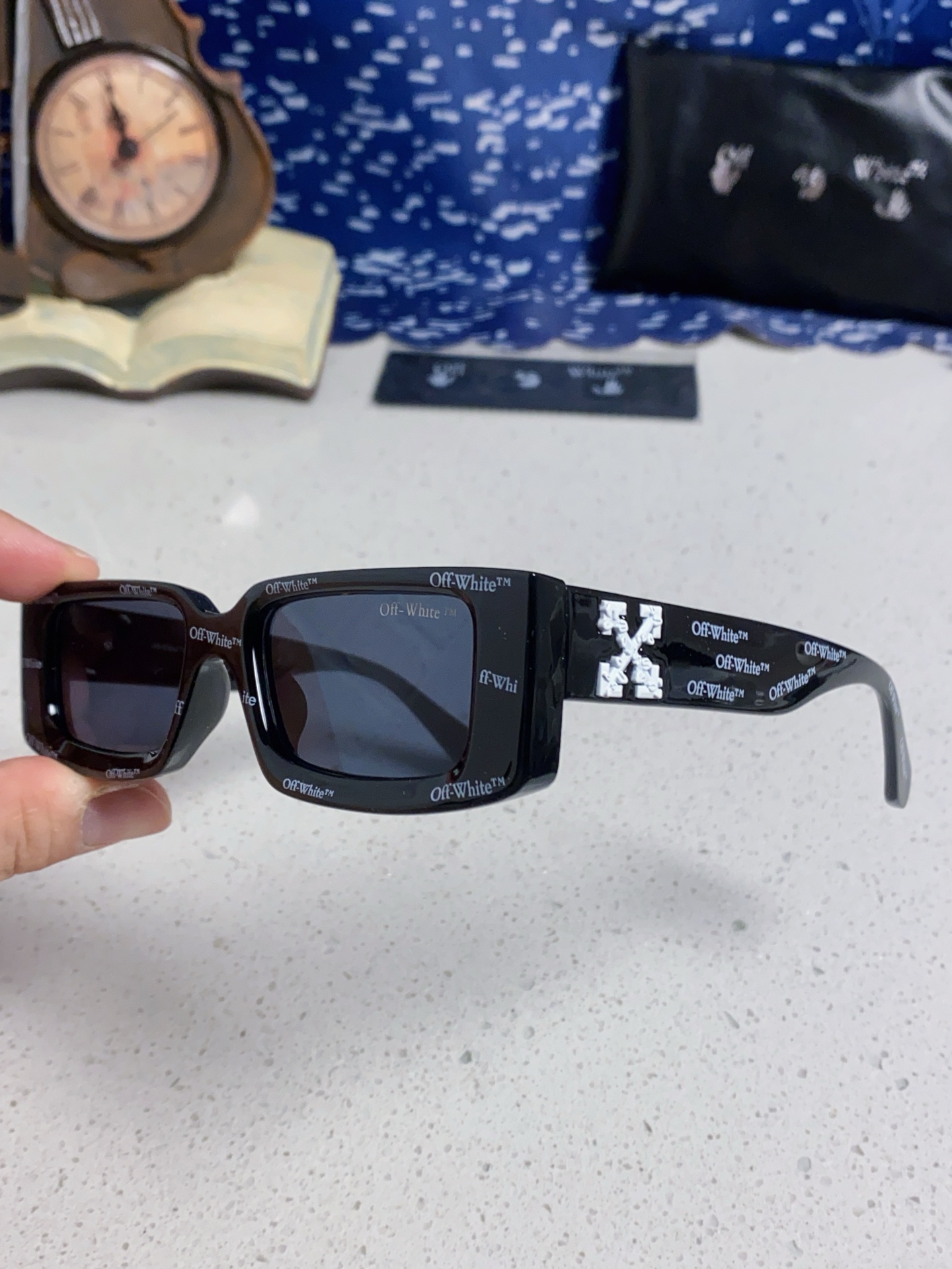  Off-White 雪花方形小框朋克黑色太阳镜网红潮人街拍墨镜男可配近视散光镜腿 