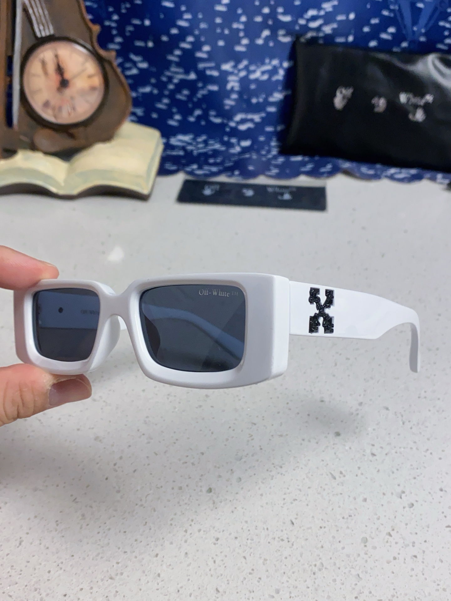  Off-White 雪花方形小框朋克黑色太阳镜网红潮人街拍墨镜男可配近视散光镜腿 