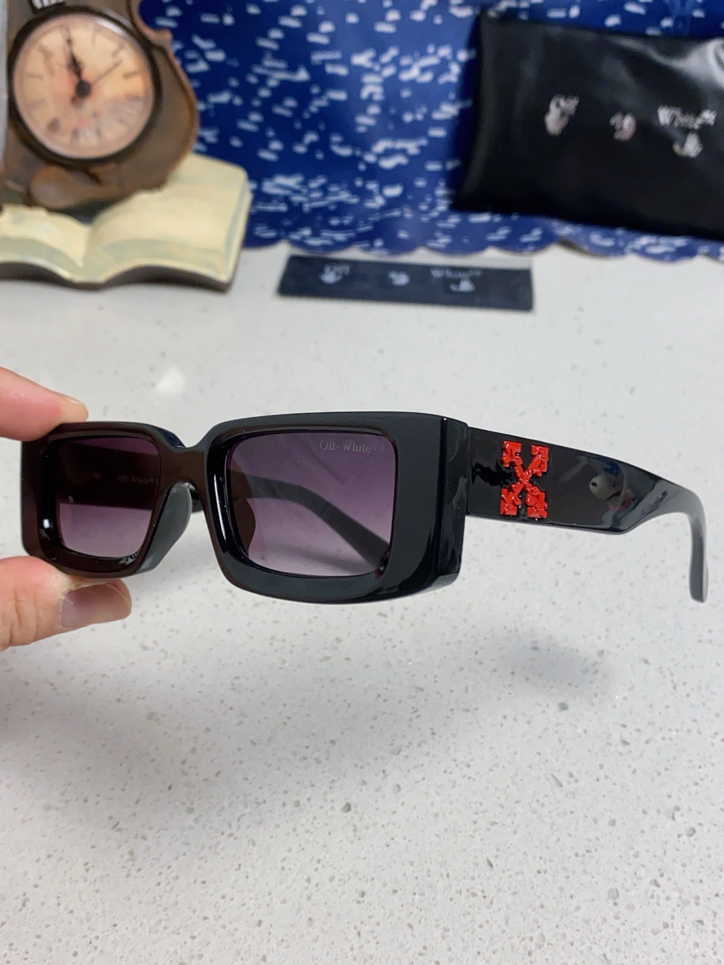  Off-White 雪花方形小框朋克黑色太阳镜网红潮人街拍墨镜男可配近视散光镜腿 