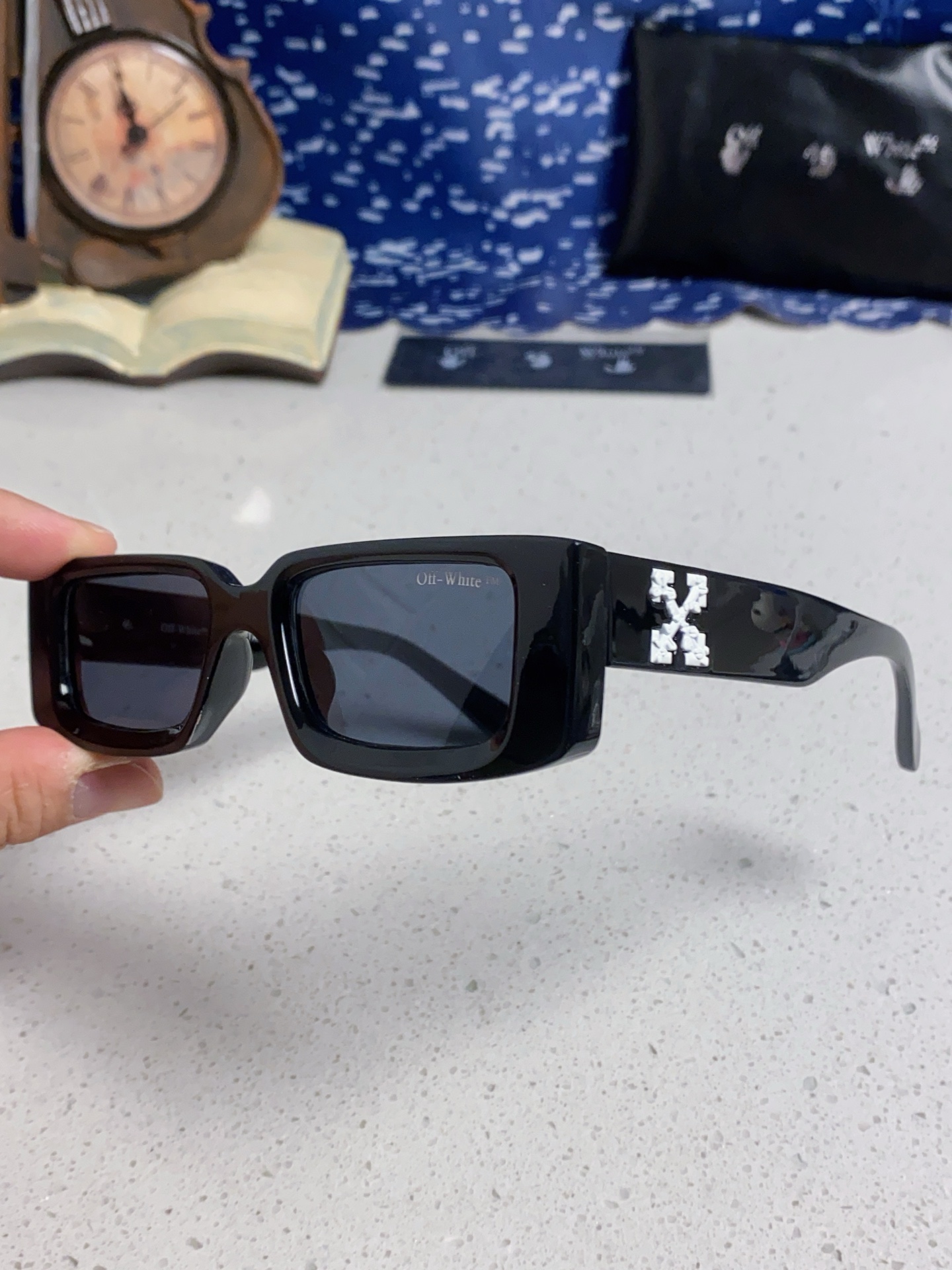  Off-White 雪花方形小框朋克黑色太阳镜网红潮人街拍墨镜男可配近视散光镜腿 