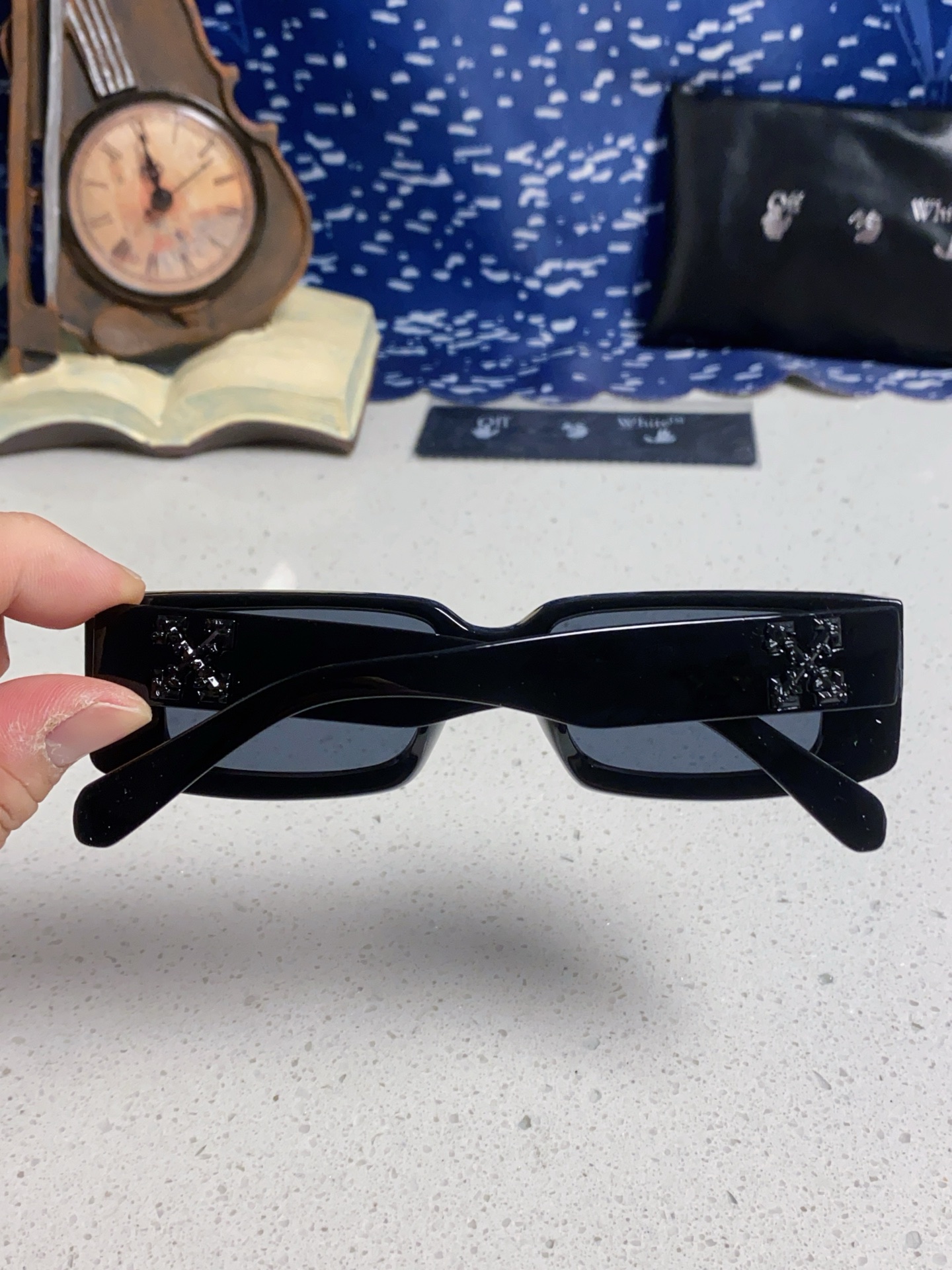  Off-White 雪花方形小框朋克黑色太阳镜网红潮人街拍墨镜男可配近视散光镜腿 