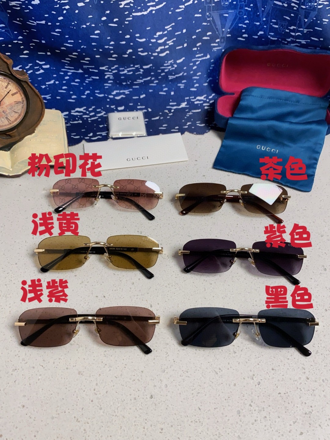  GUCCI古驰 2025新款 墨镜男方形商务复古无框开车太阳眼镜女GG1221S 