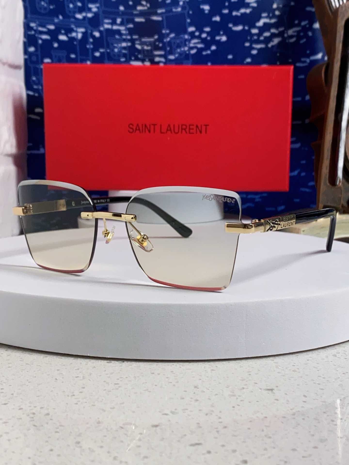  SAINTLAURENT圣罗兰 2025新款眼镜架镀金YSL无框眼镜框男女潮流 