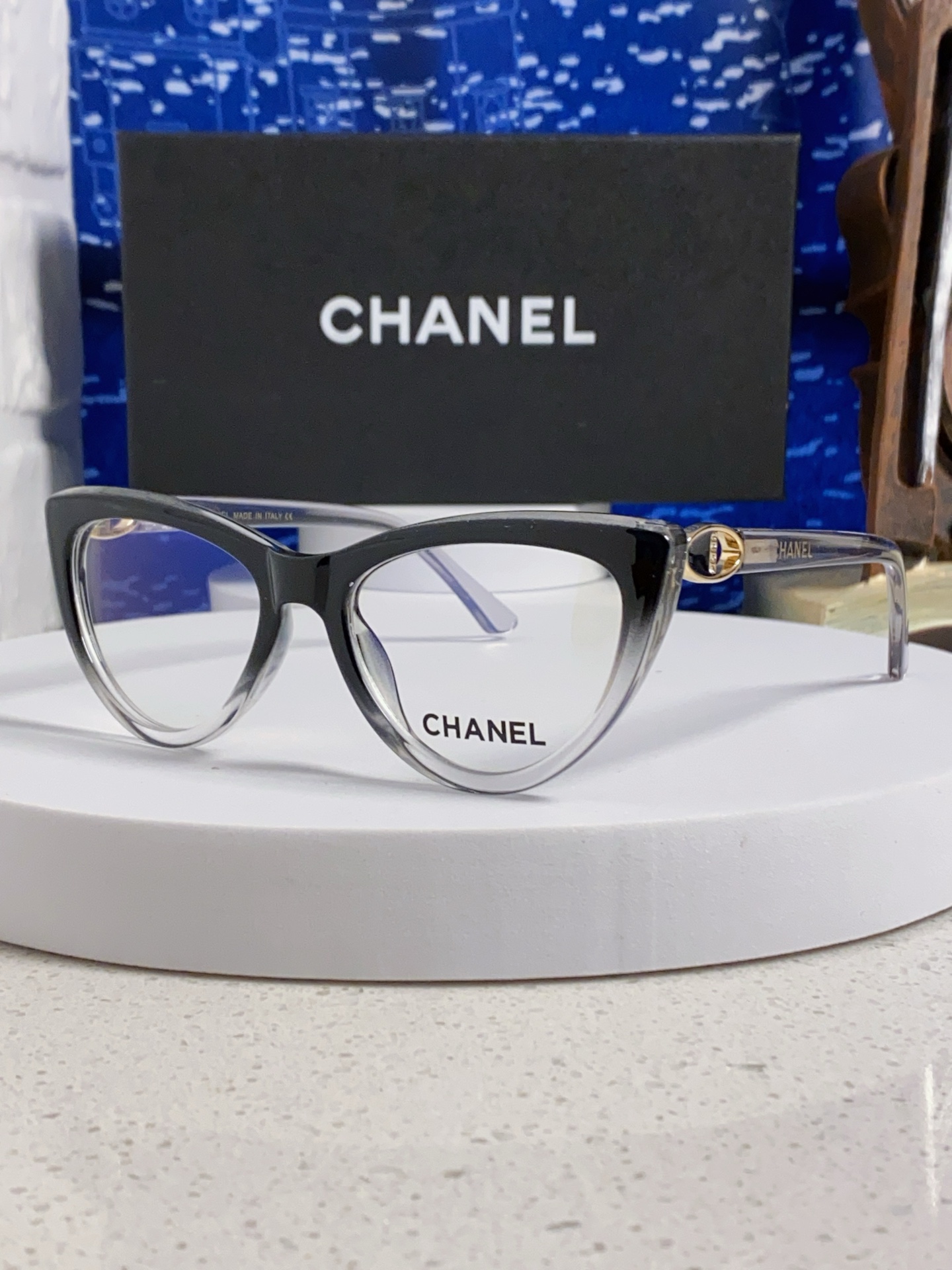  Chanel香奈儿 2025新款欧美黑框猫眼眼镜女近视素颜神器办公室 猫型镜框大脸菱形脸