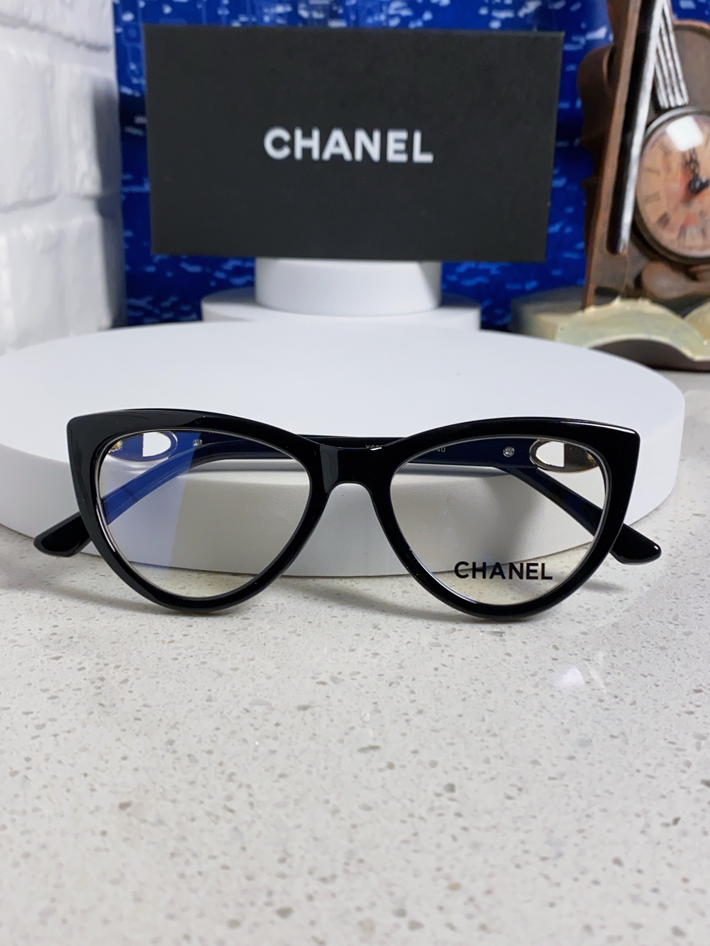  Chanel香奈儿 2025新款欧美黑框猫眼眼镜女近视素颜神器办公室 猫型镜框大脸菱形脸