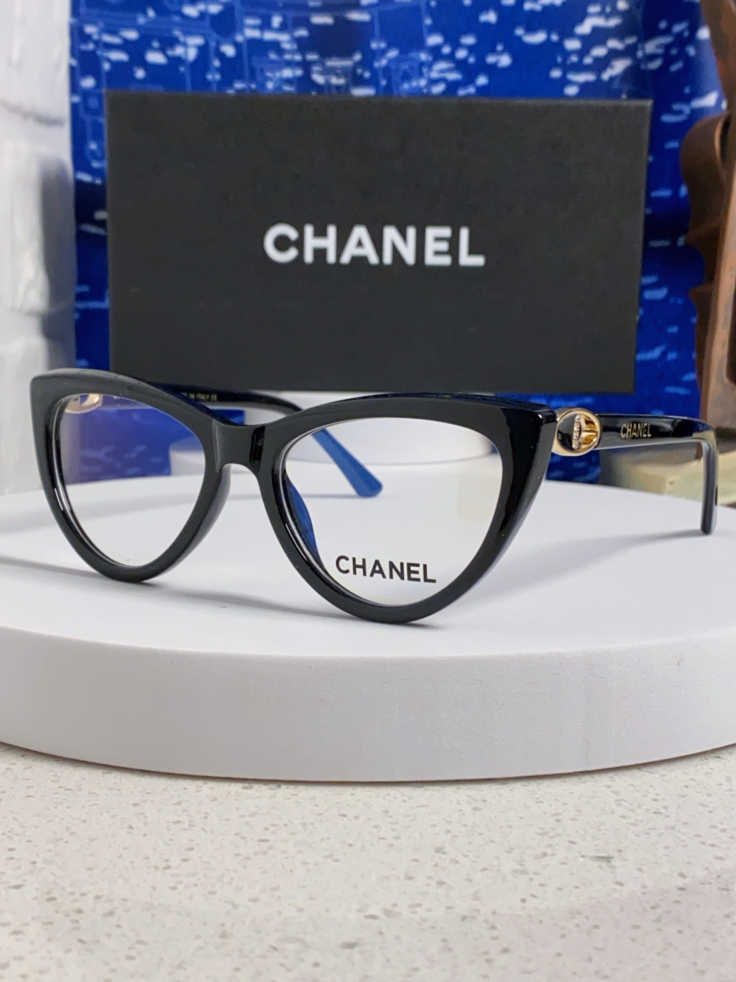  Chanel香奈儿 2025新款欧美黑框猫眼眼镜女近视素颜神器办公室 猫型镜框大脸菱形脸