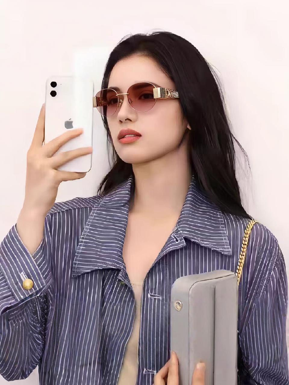  Celine赛琳 2025新款太阳眼镜凯旋门LISA同款女老钱风复古 金属椭圆形式 