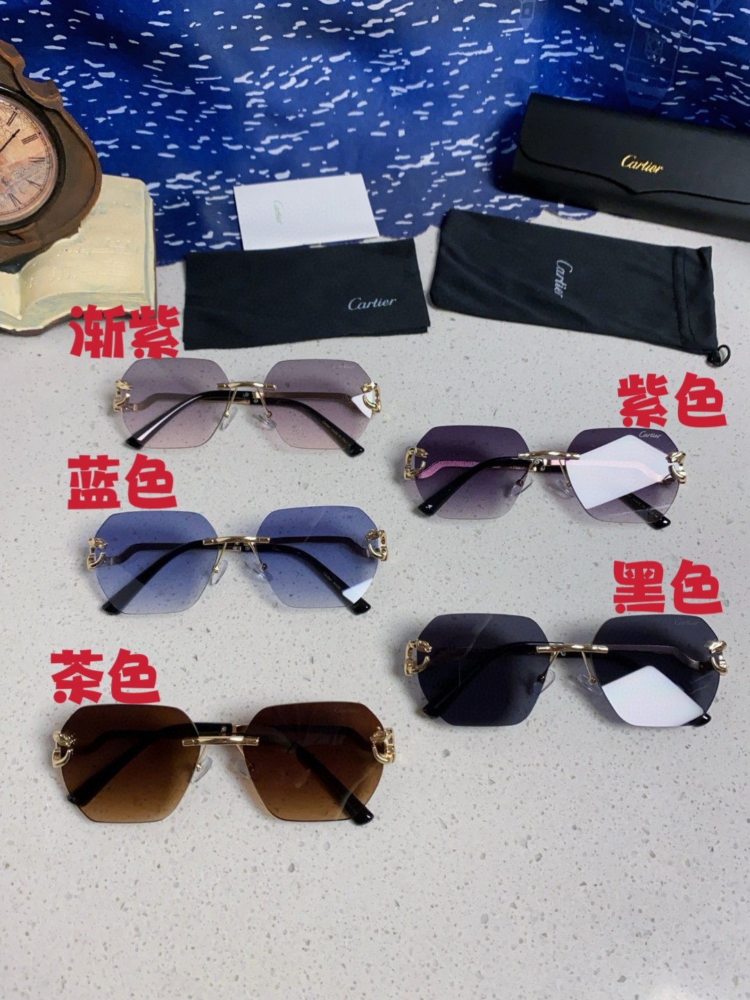  Carter卡地亚 2025新款无框墨镜女时尚方形美颜个性金属不规则太阳眼镜男女防紫外线 反转系列 凹
