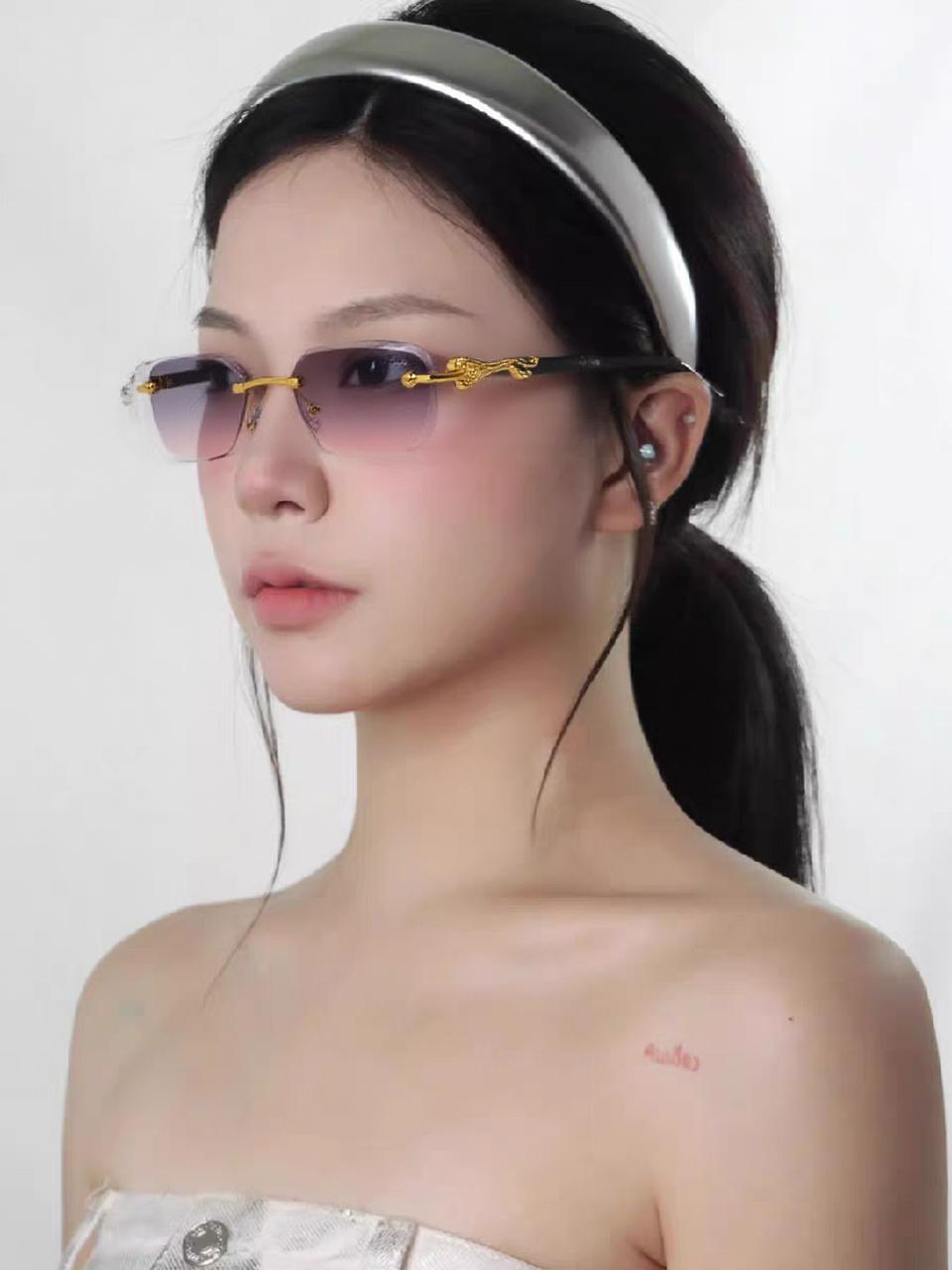  Carter卡地亚 2025新款 Y2K欧美风无框切边眼镜 气质复古御姐感加宽斯文金边镜框 豹子戏珠系