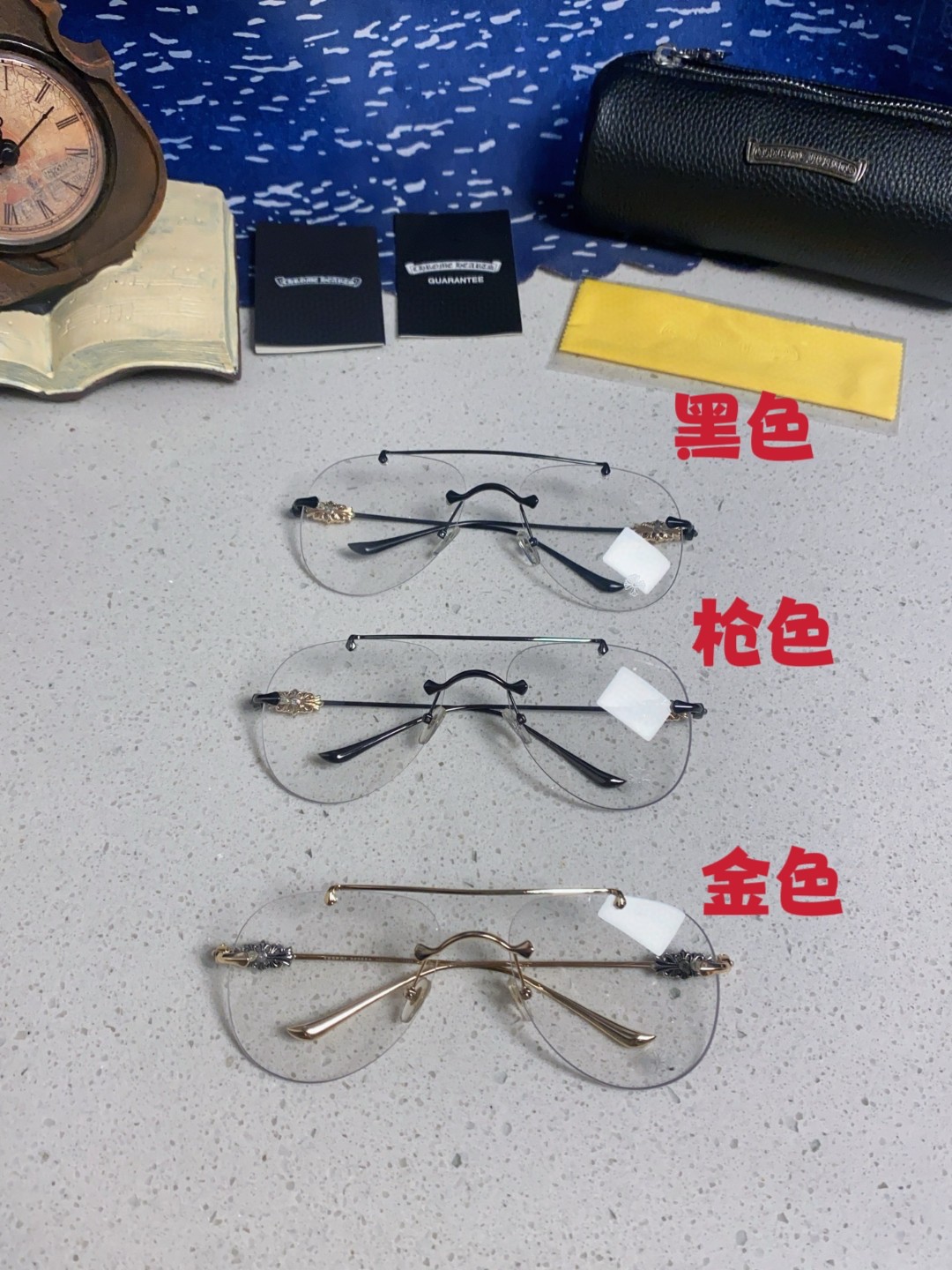  Chrome Hearts克罗心 2025新款新款眼镜架 金属蛤蟆镜时尚打孔无框防蓝光宽脸大框近视镜 
