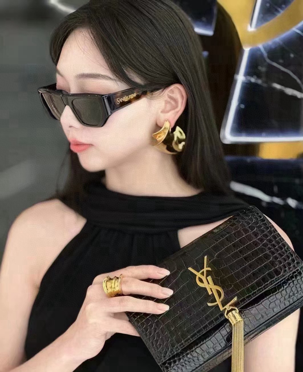  Saint Laurent 圣罗兰YSL 2025新款女士 方形框醋纤太阳眼镜 SL740