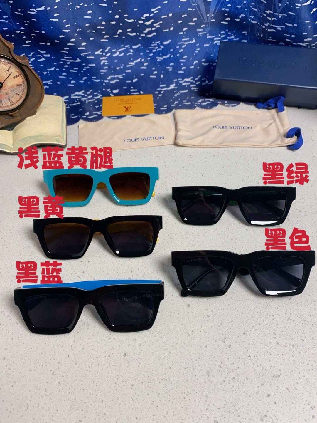   LV路易威登 2025新款 方形太阳眼镜女款男款遮阳墨镜黑绿拼色时尚防紫外线黑