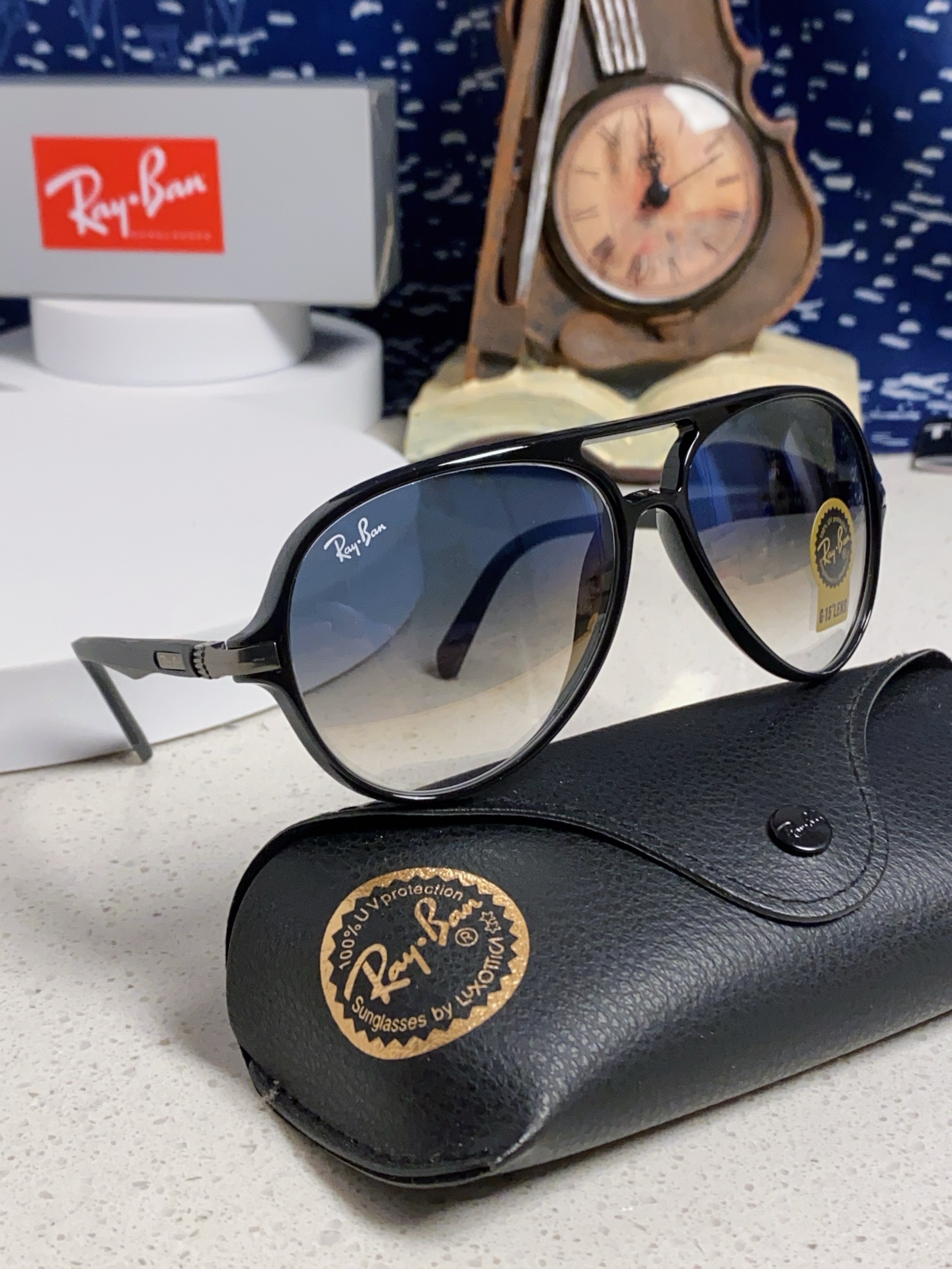  RayBan雷朋 2025新款钢化玻璃墨镜男士大框太阳眼镜遮阳防紫外线防风沙骑车蛤蟆镜 RB8055 