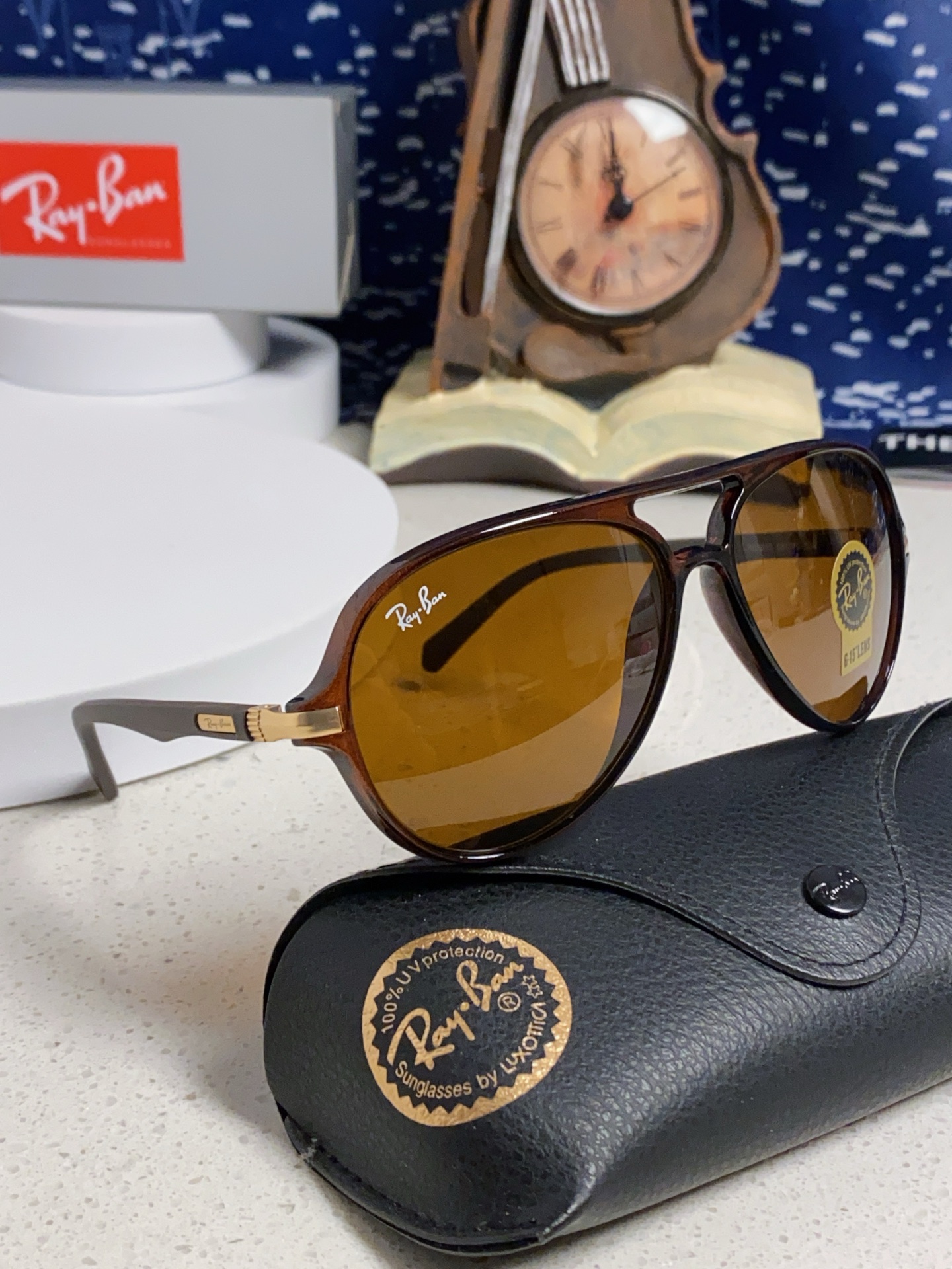  RayBan雷朋 2025新款钢化玻璃墨镜男士大框太阳眼镜遮阳防紫外线防风沙骑车蛤蟆镜 RB8055 