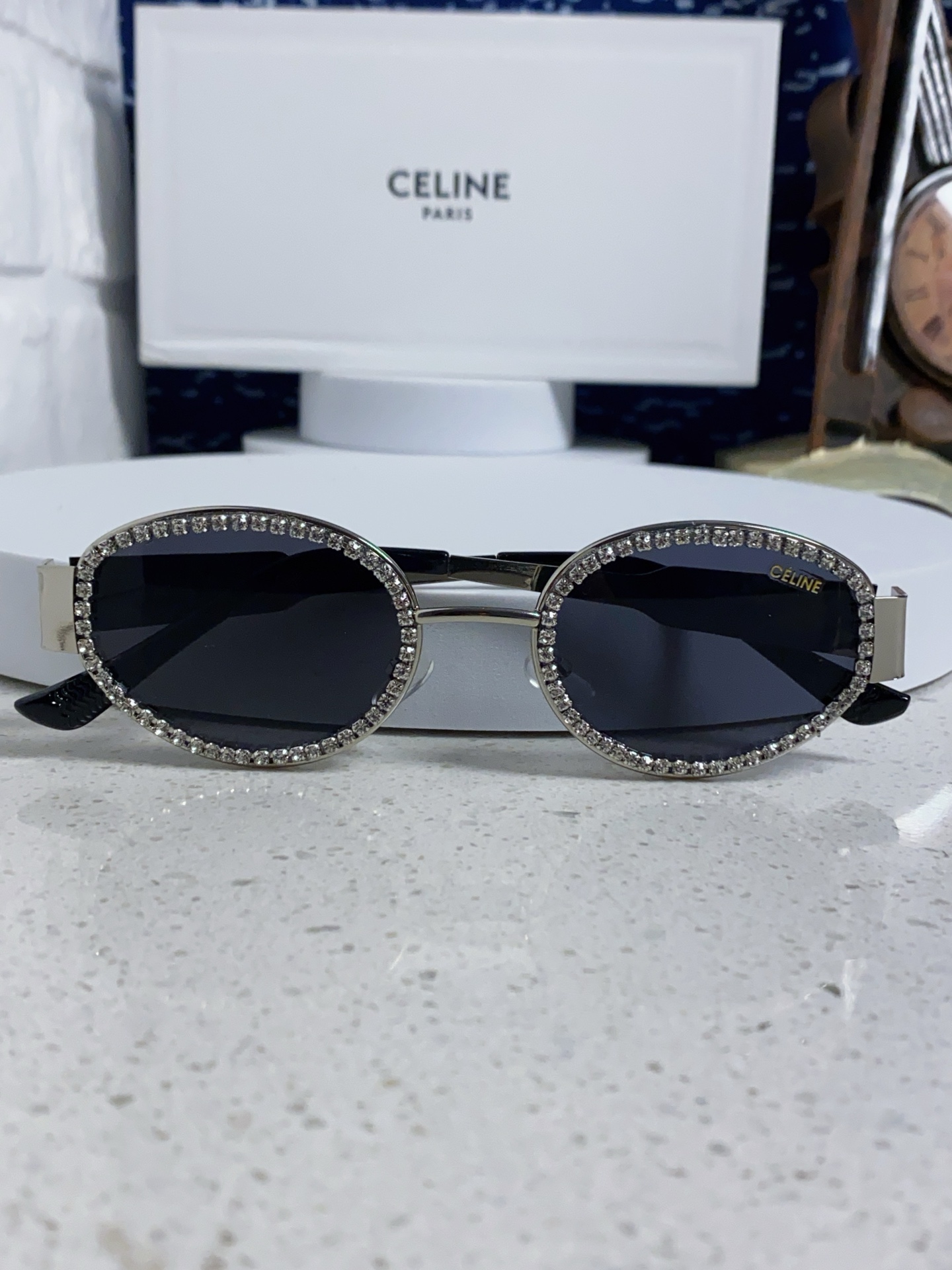  Celine赛琳 2025新款凯旋门镶钻墨镜女高级感ins椭圆框气质网红跨境眼镜时尚欧美y2k太阳镜