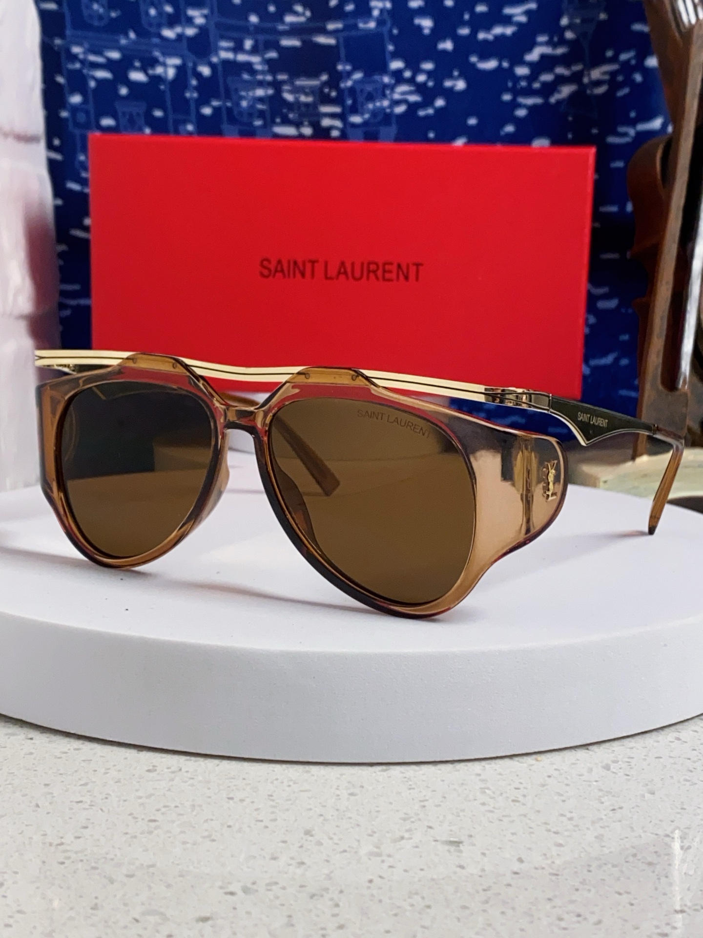  Saint Laurent圣罗兰 新款 范冰冰同款 欧美复古蒸汽朋克风圆形大框双梁太阳眼镜男女超模走秀