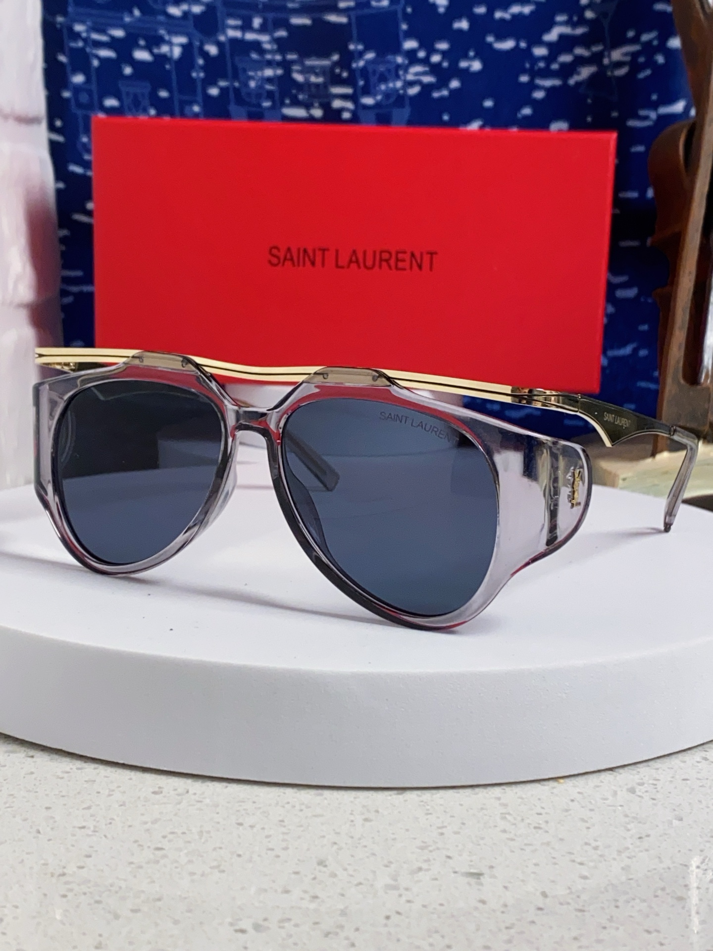  Saint Laurent圣罗兰 新款 范冰冰同款 欧美复古蒸汽朋克风圆形大框双梁太阳眼镜男女超模走秀