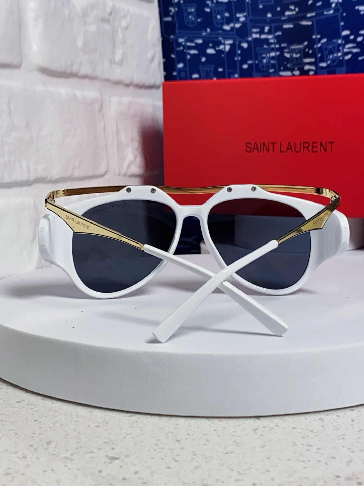  Saint Laurent圣罗兰 新款 范冰冰同款 欧美复古蒸汽朋克风圆形大框双梁太阳眼镜男女超模走秀