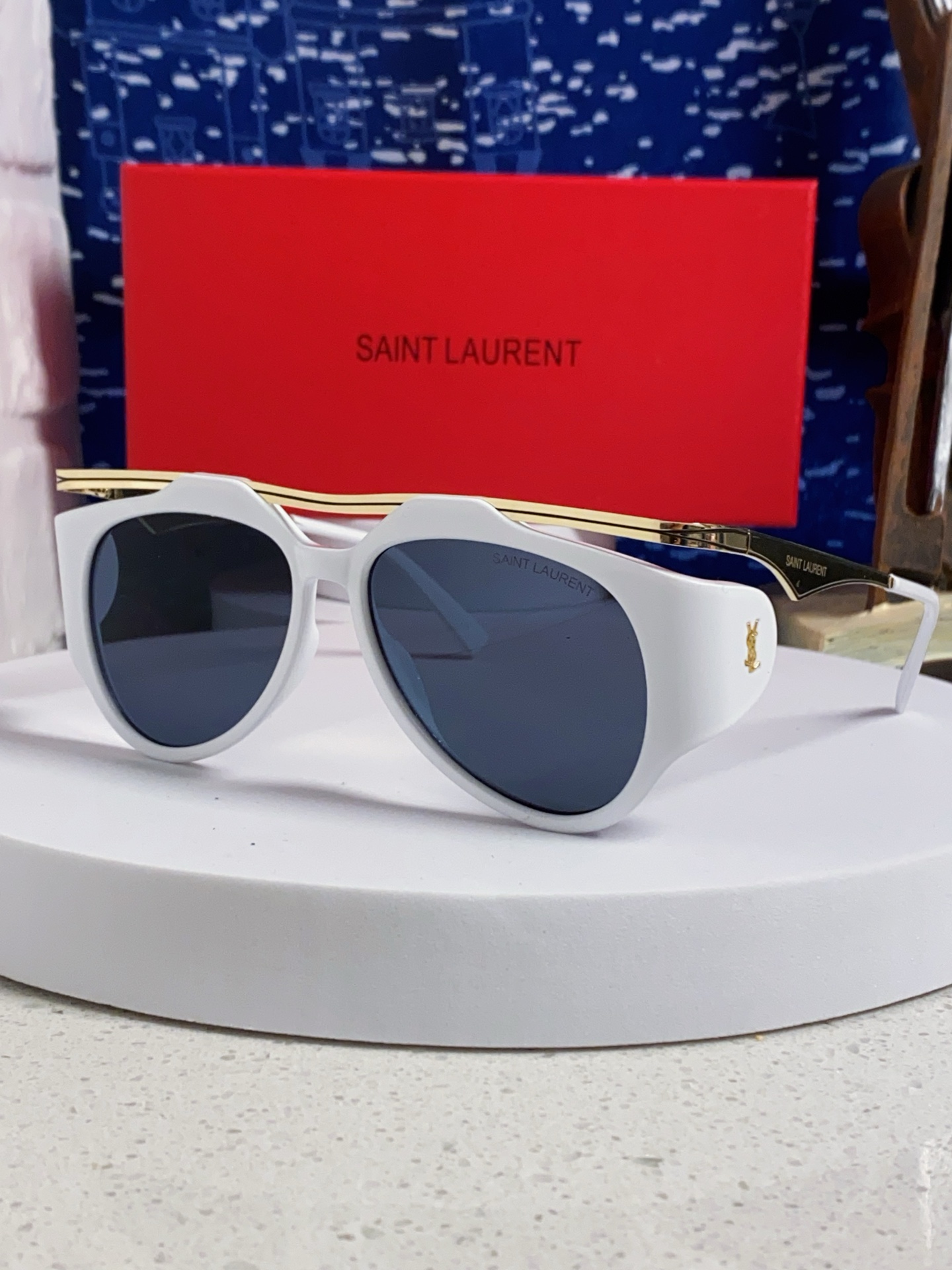  Saint Laurent圣罗兰 新款 范冰冰同款 欧美复古蒸汽朋克风圆形大框双梁太阳眼镜男女超模走秀