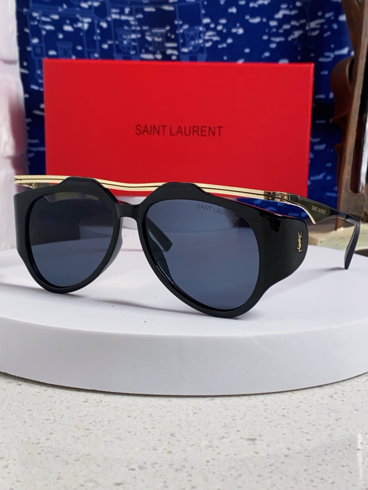  Saint Laurent圣罗兰 新款 范冰冰同款 欧美复古蒸汽朋克风圆形大框双梁太阳眼镜男女超模走秀
