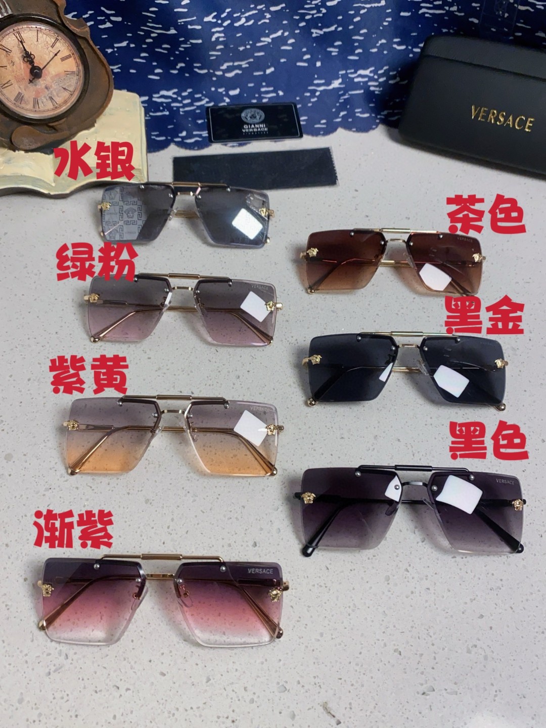  Versace范思哲 2025新款双梁切边方形无框眼镜太阳镜男 欧美时尚豹子潮流墨镜女 