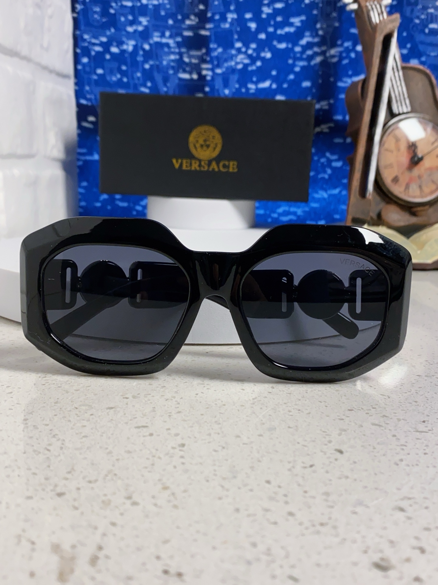  Versace范思哲 韩版潮流椭圆形大框防紫外线太阳眼镜潮复古朋克圆脸墨镜显瘦 男女通用