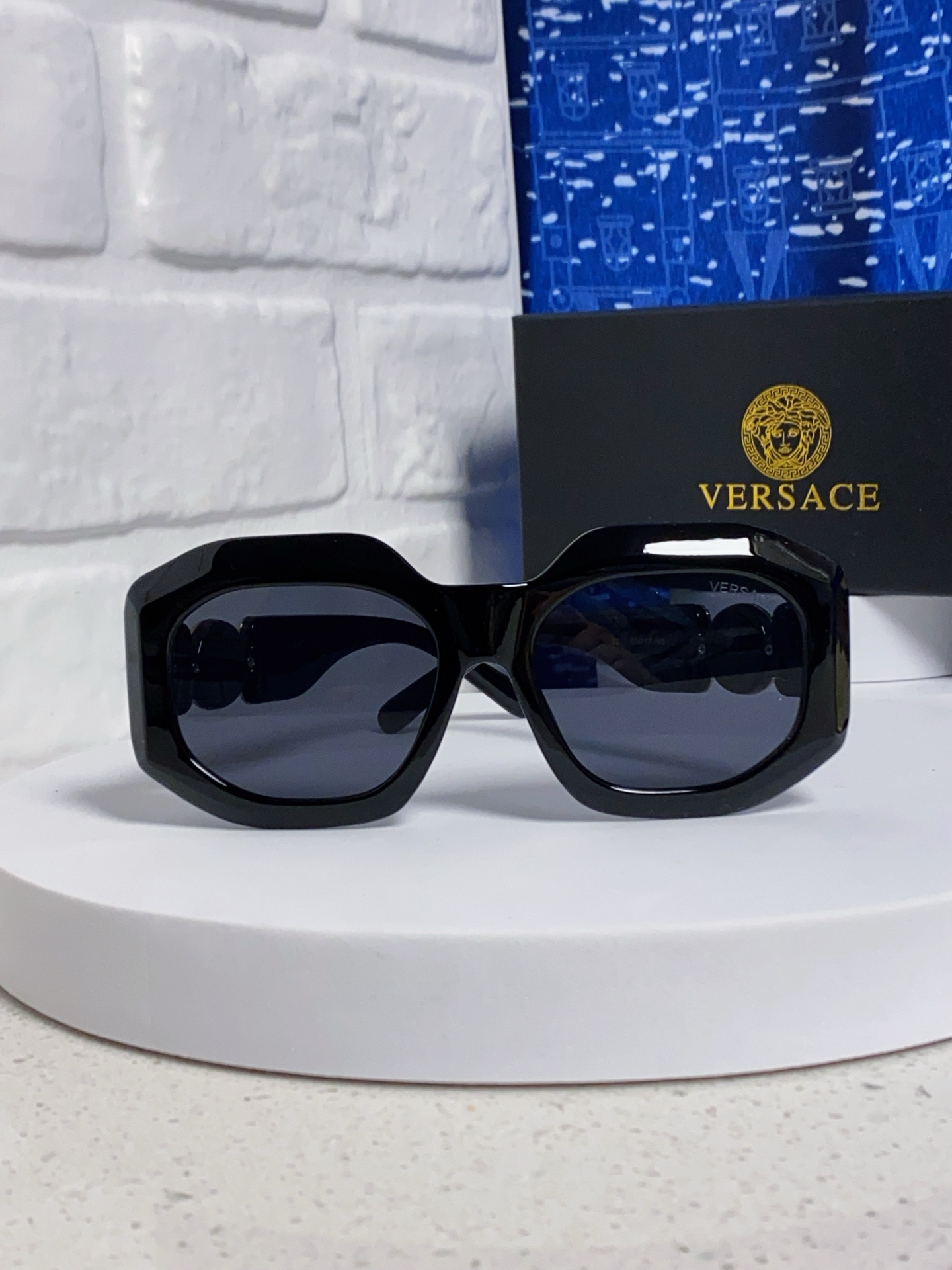  Versace范思哲 韩版潮流椭圆形大框防紫外线太阳眼镜潮复古朋克圆脸墨镜显瘦 男女通用