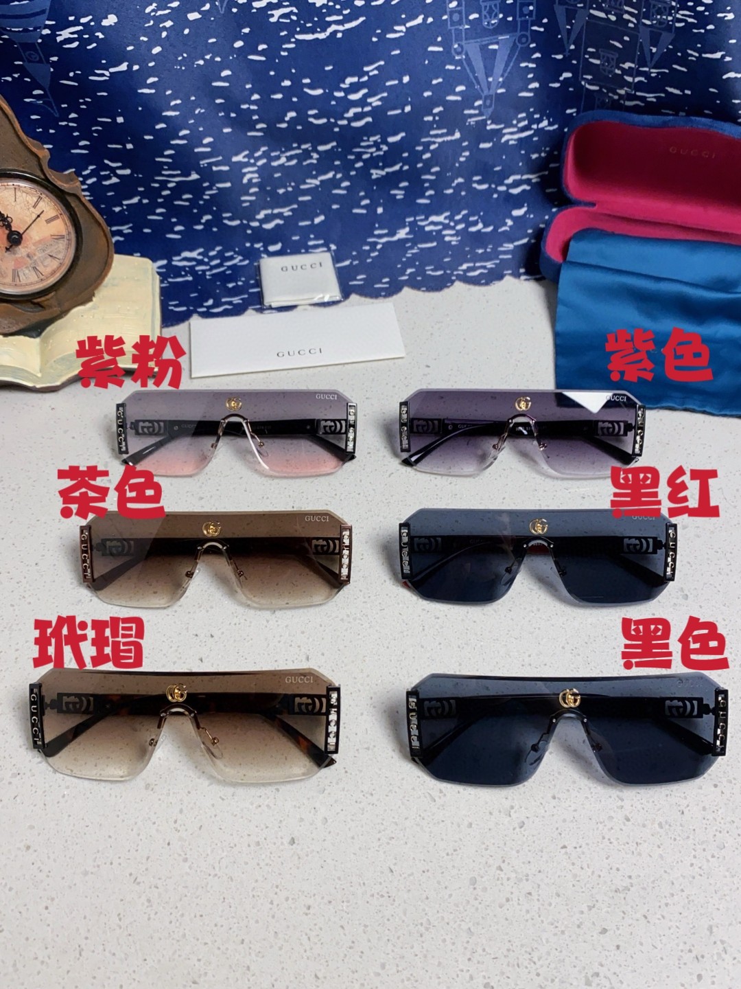  Gucci古奇 2025新款欧美范时尚偏光潮流太阳眼镜无框开车连体墨镜 男女通用