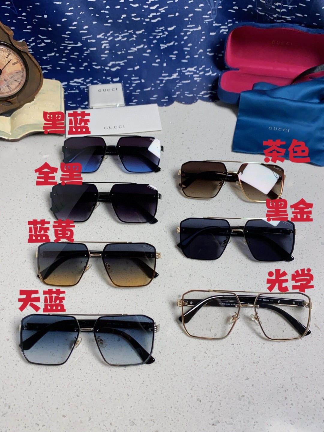  Gucci古奇 2025新款男女同款太阳镜 经典红绿腿吊坠 无框时尚潮流眼镜驾驶出游休闲太阳眼镜 男士