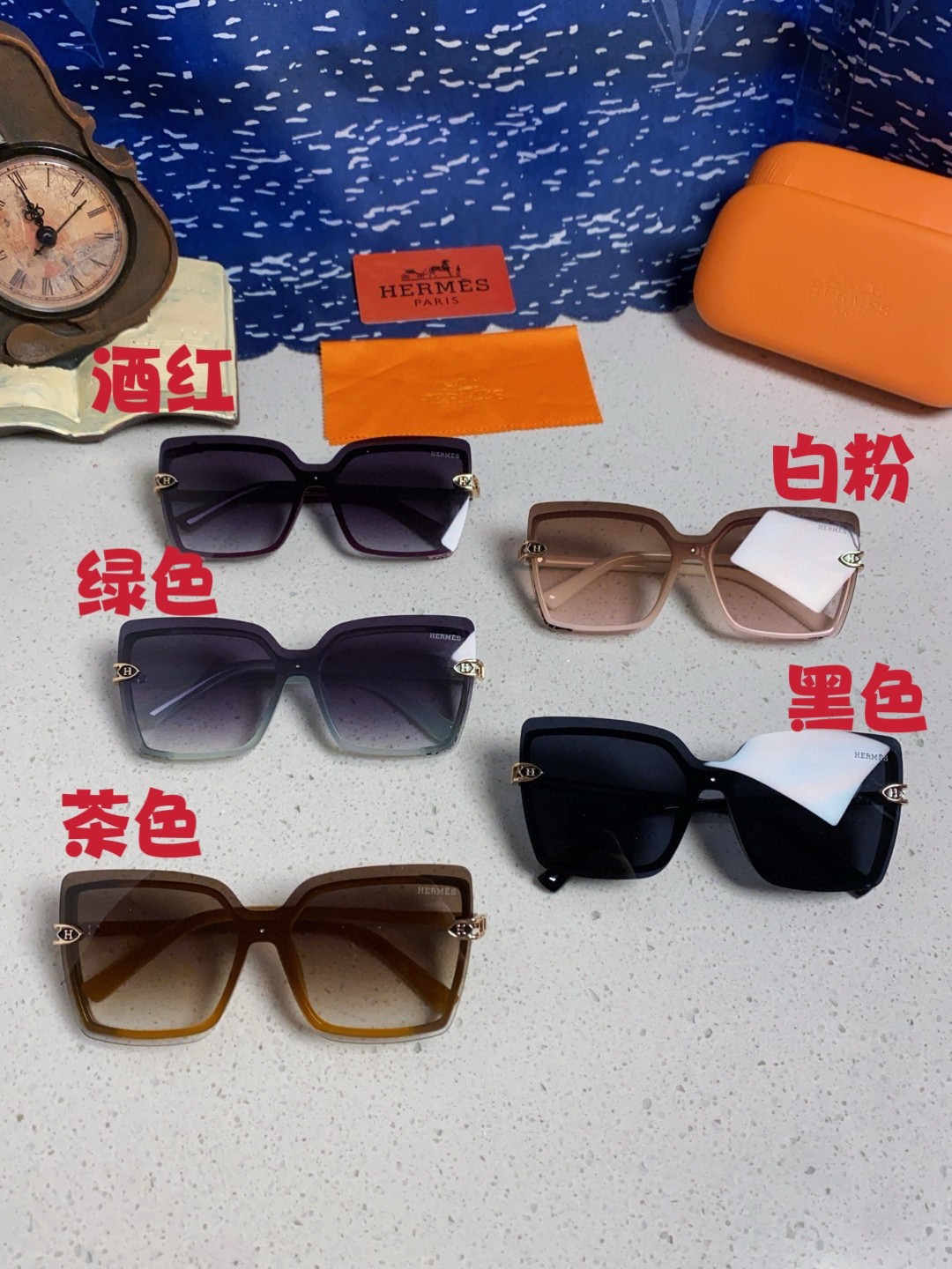  Hermes爱马仕 2025新款 墨镜女大脸显瘦拍照凹造型ins潮复古太阳眼镜高级感夏季渐变方形
