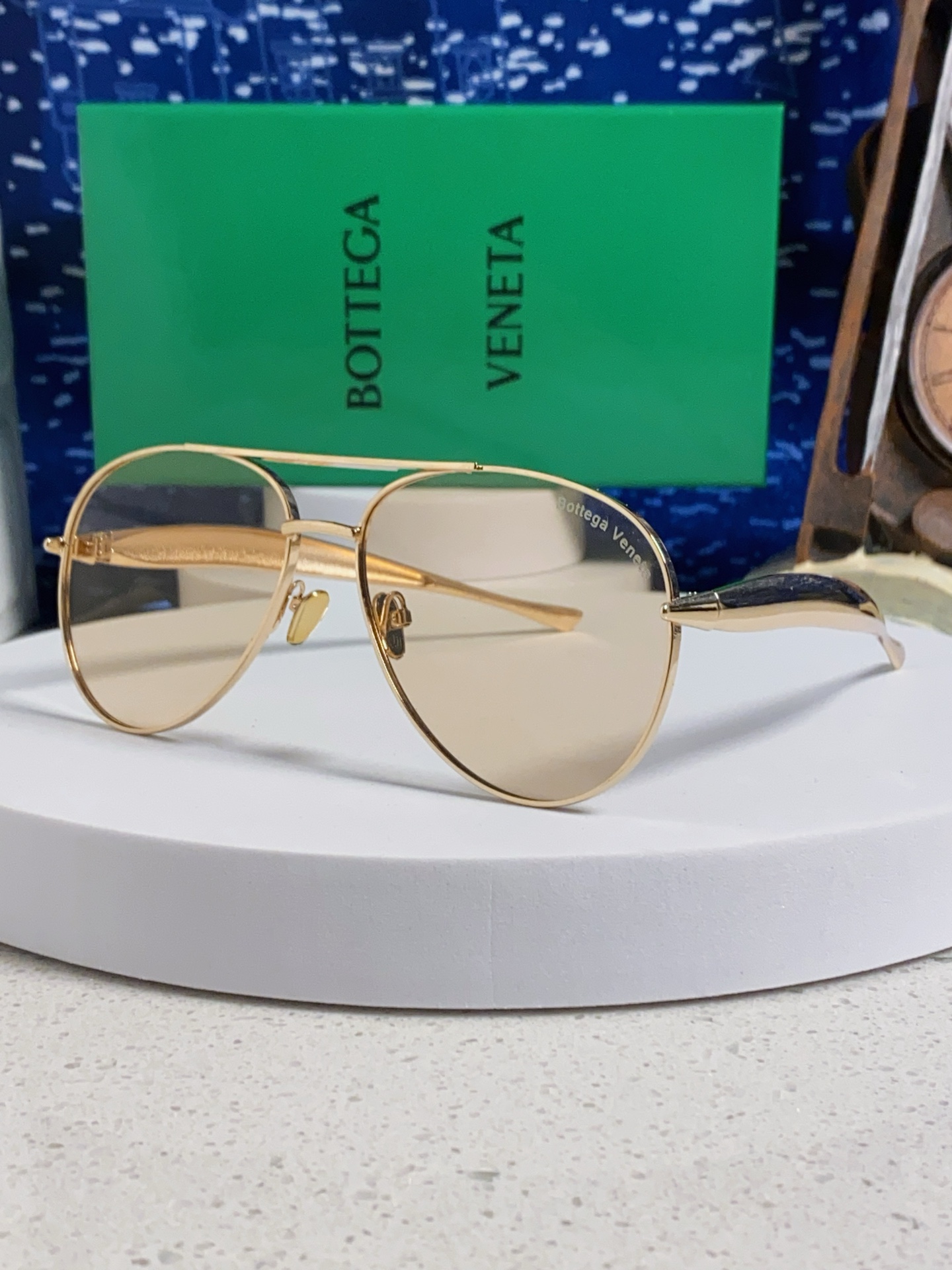BottegaVeneta宝缇嘉 BV1305S欧美时尚太阳镜男女沙丁鱼镜腿金属蛤蟆镜飞行员墨镜
