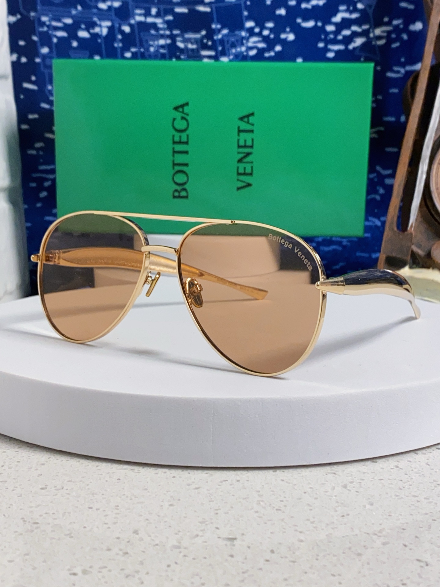 BottegaVeneta宝缇嘉 BV1305S欧美时尚太阳镜男女沙丁鱼镜腿金属蛤蟆镜飞行员墨镜