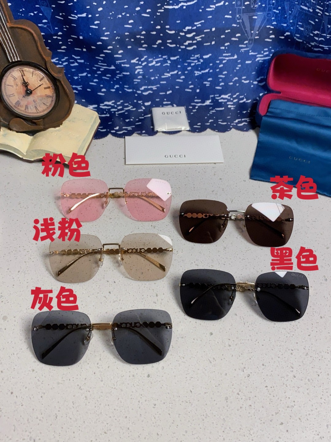  Gucci古奇 2025新款新金属太阳镜方框防紫外线墨镜时尚无框名媛明星同款墨镜GG1923SA