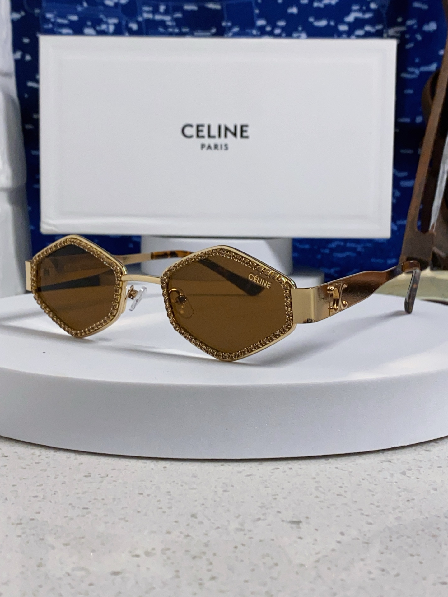  Celine赛琳 2025新款多边形太阳镜满钻棱形辣妹高级感太阳眼镜镶钻复古墨镜高级