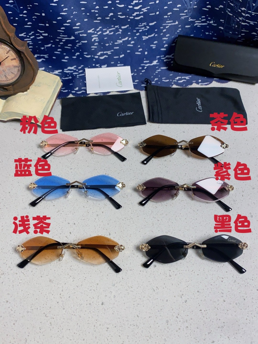 Cartier卡地亚 2025新款时尚复古个性舒适 前卫CT0443S太阳镜 墨镜高质感潮 金属无框豹子