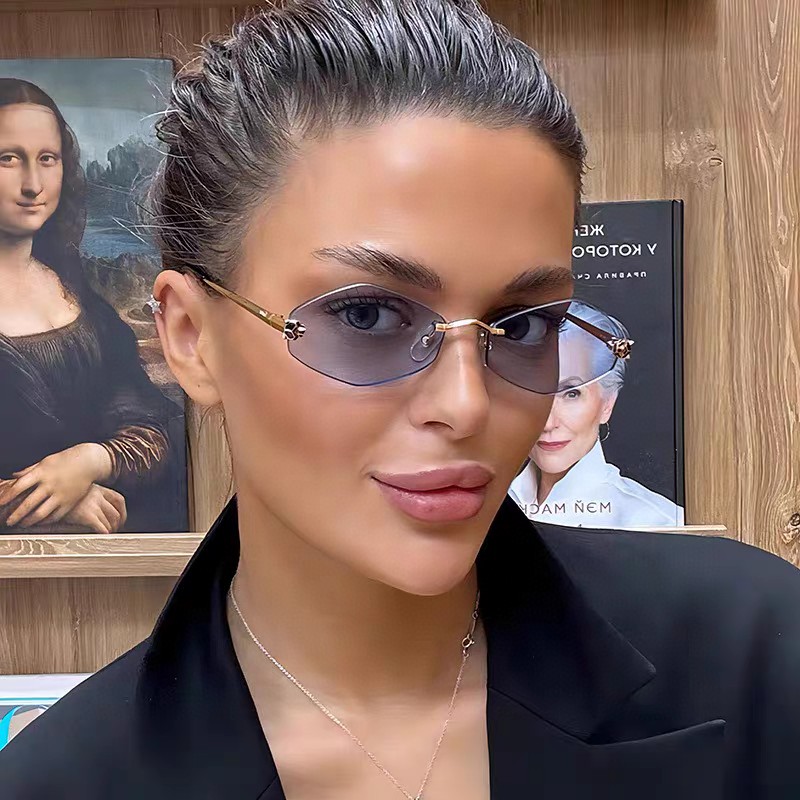 Cartier卡地亚 2025新款时尚复古个性舒适 前卫CT0443S太阳镜 墨镜高质感潮 金属无框豹子