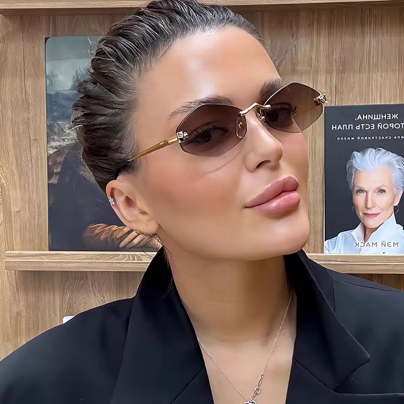 Cartier卡地亚 2025新款时尚复古个性舒适 前卫CT0443S太阳镜 墨镜高质感潮 金属无框豹子