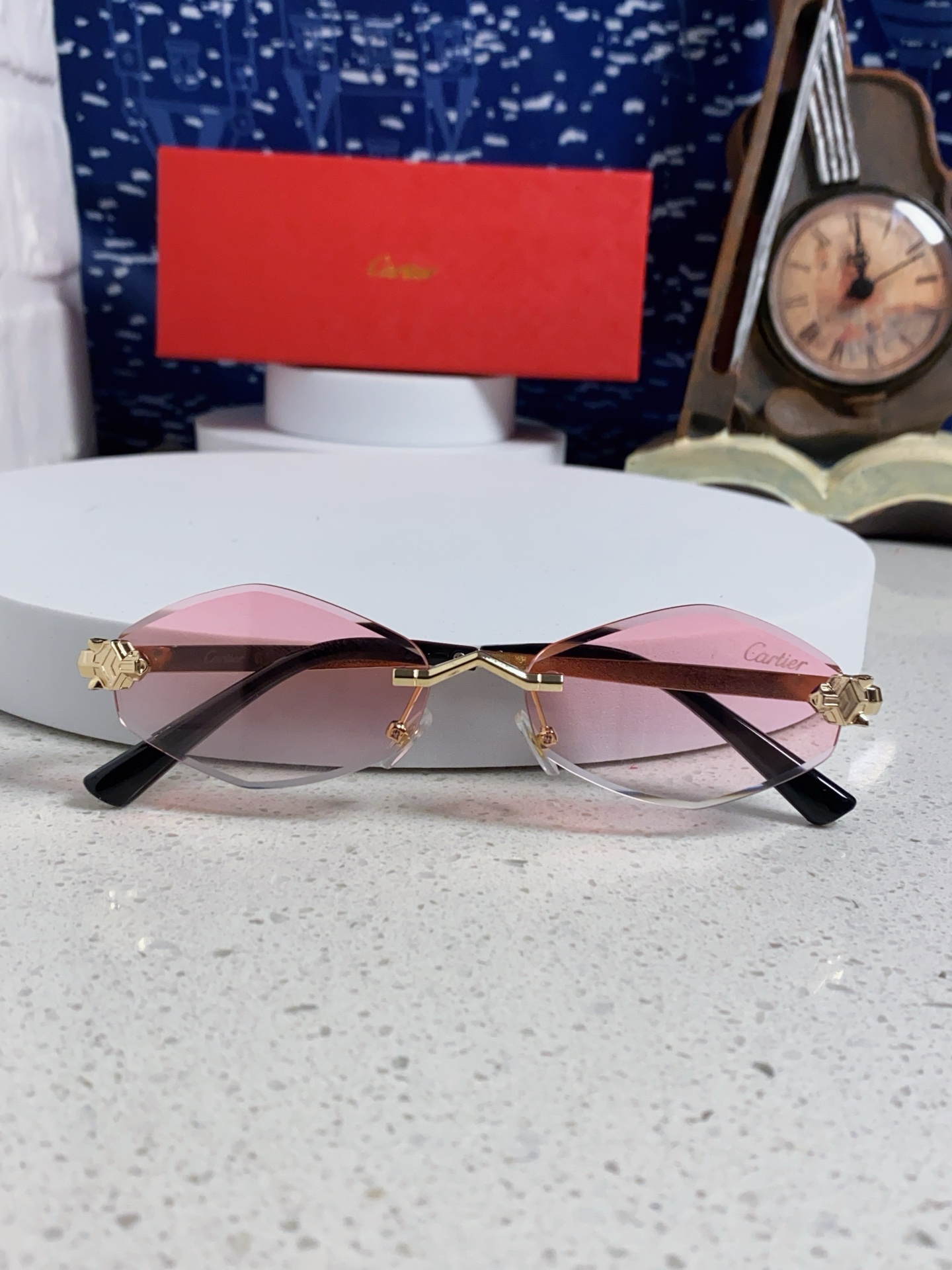 Cartier卡地亚 2025新款时尚复古个性舒适 前卫CT0443S太阳镜 墨镜高质感潮 金属无框豹子