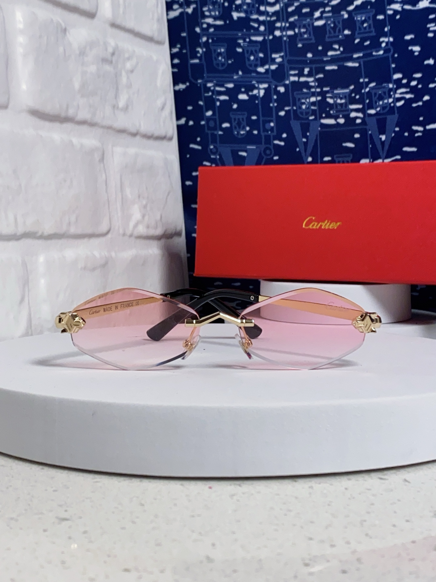 Cartier卡地亚 2025新款时尚复古个性舒适 前卫CT0443S太阳镜 墨镜高质感潮 金属无框豹子