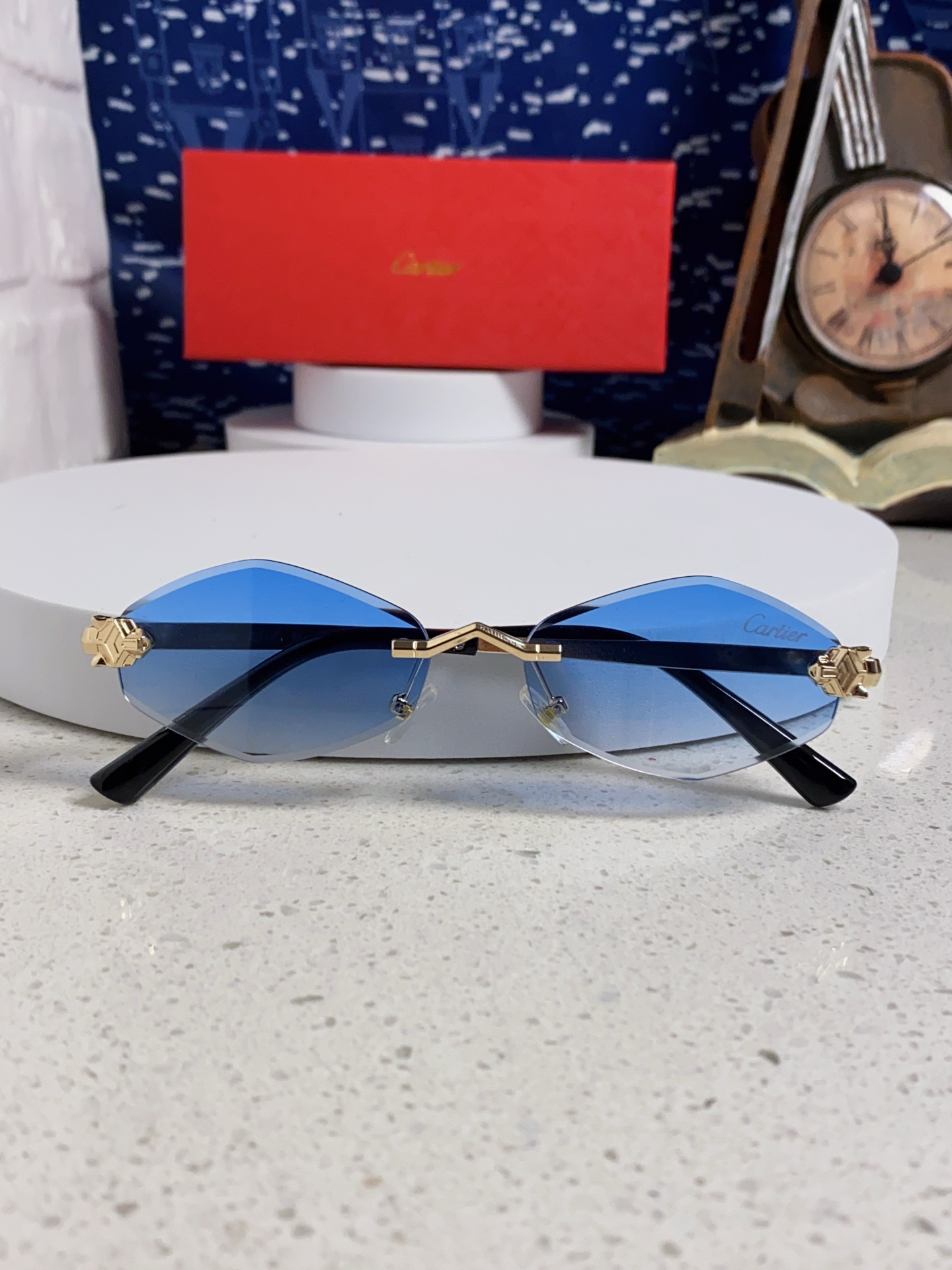 Cartier卡地亚 2025新款时尚复古个性舒适 前卫CT0443S太阳镜 墨镜高质感潮 金属无框豹子