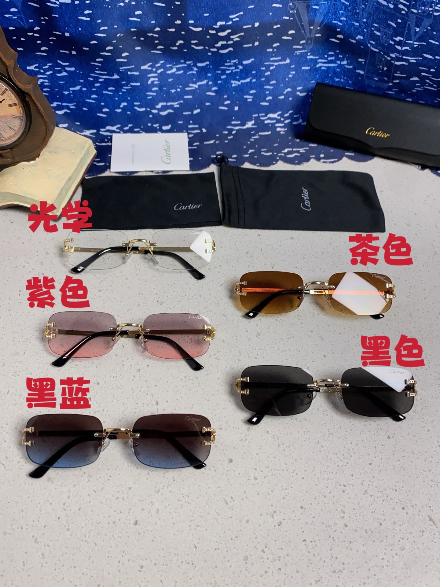  Carter卡地亚 2025新款欧美无框切边墨镜男嘻哈说唱小框防紫外线近视太阳镜女hiPhoP眼镜