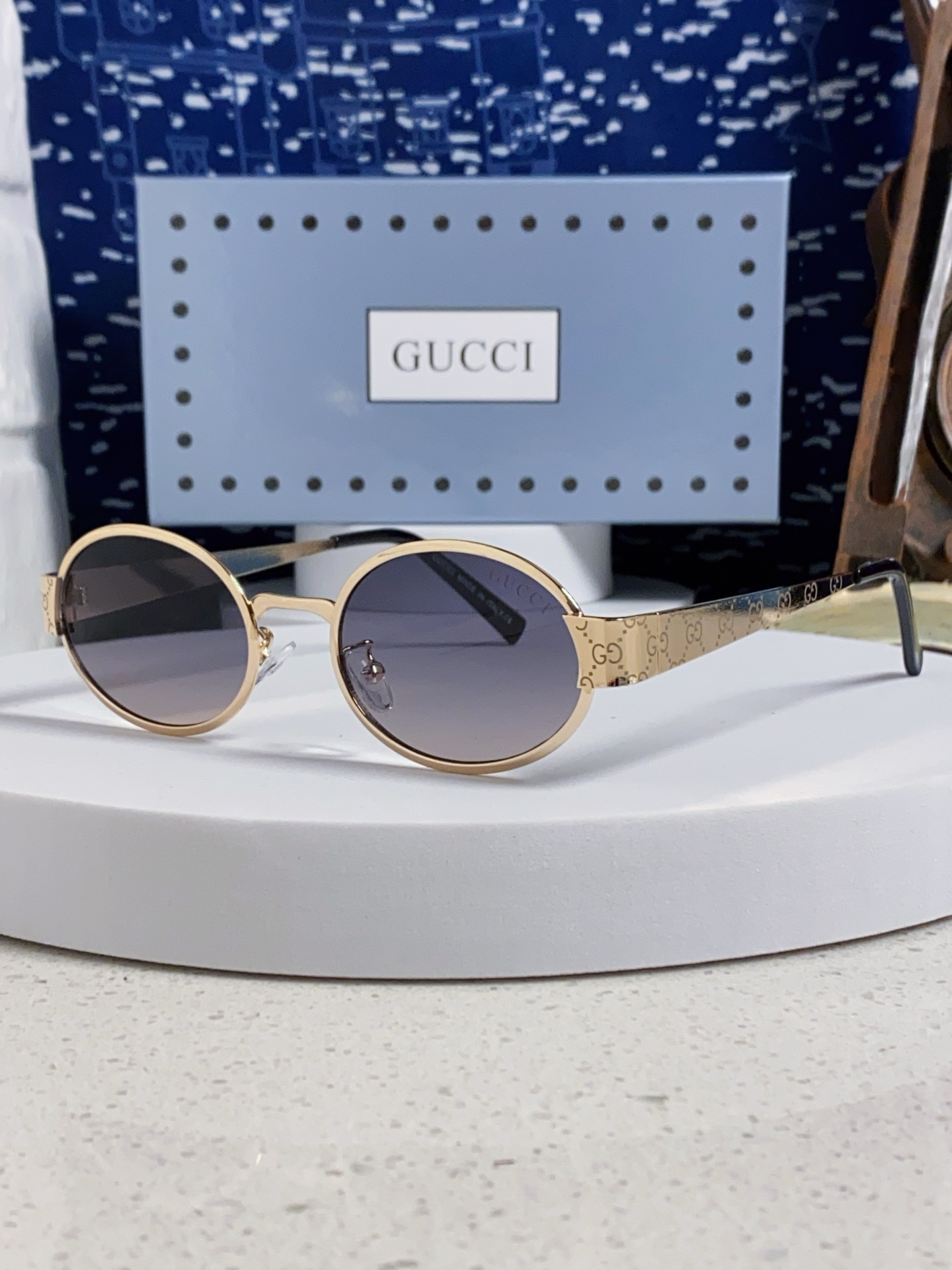  Gucci古奇 2025新款高品质 太阳眼镜男女士墨镜椭圆金属框防紫外线护眼百搭