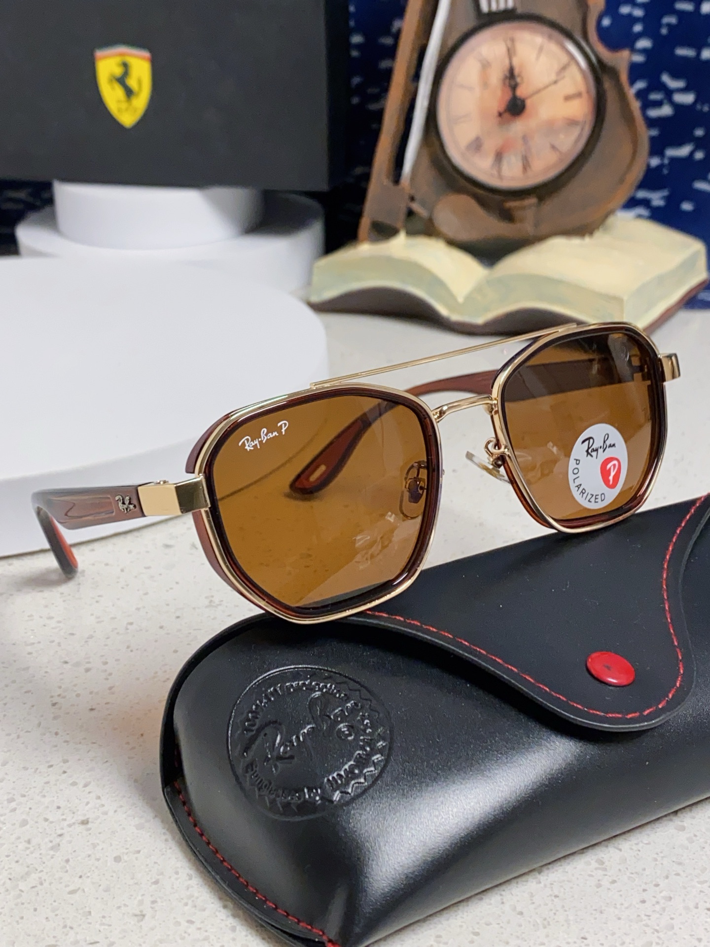  RayBan雷朋法拉利联名 2025新款偏光镜片墨镜遮阳个性双梁男女通用 开车镜太阳镜RB3675