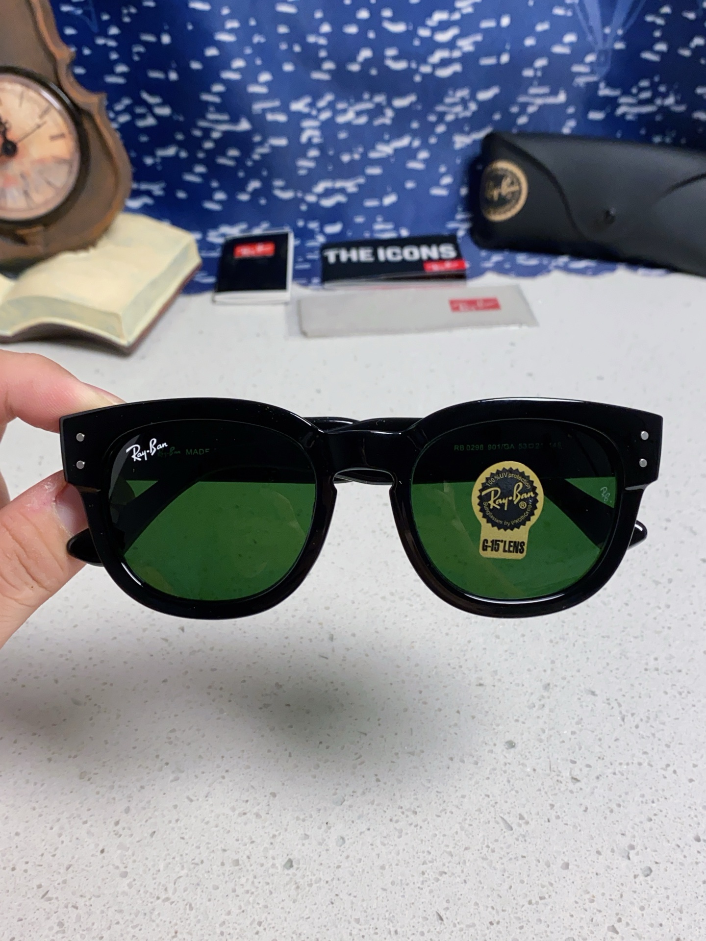  RayBan雷朋 2025新款强化玻璃墨镜男士大框太阳眼镜遮阳防紫外线防风沙骑车专用 RB0298