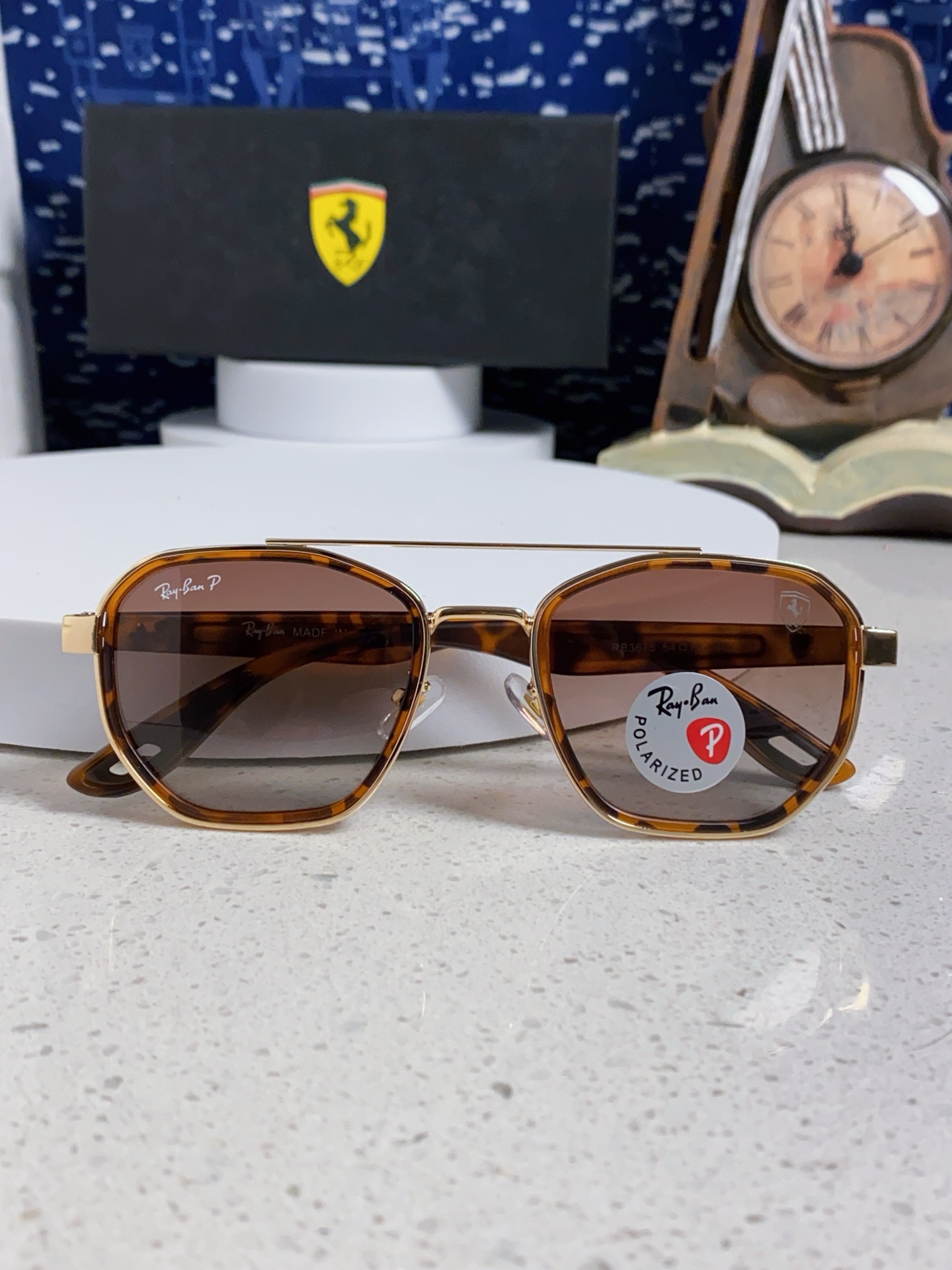  RayBan雷朋法拉利联名 2025新款偏光镜片墨镜遮阳个性双梁男女通用 开车镜太阳镜RB3675