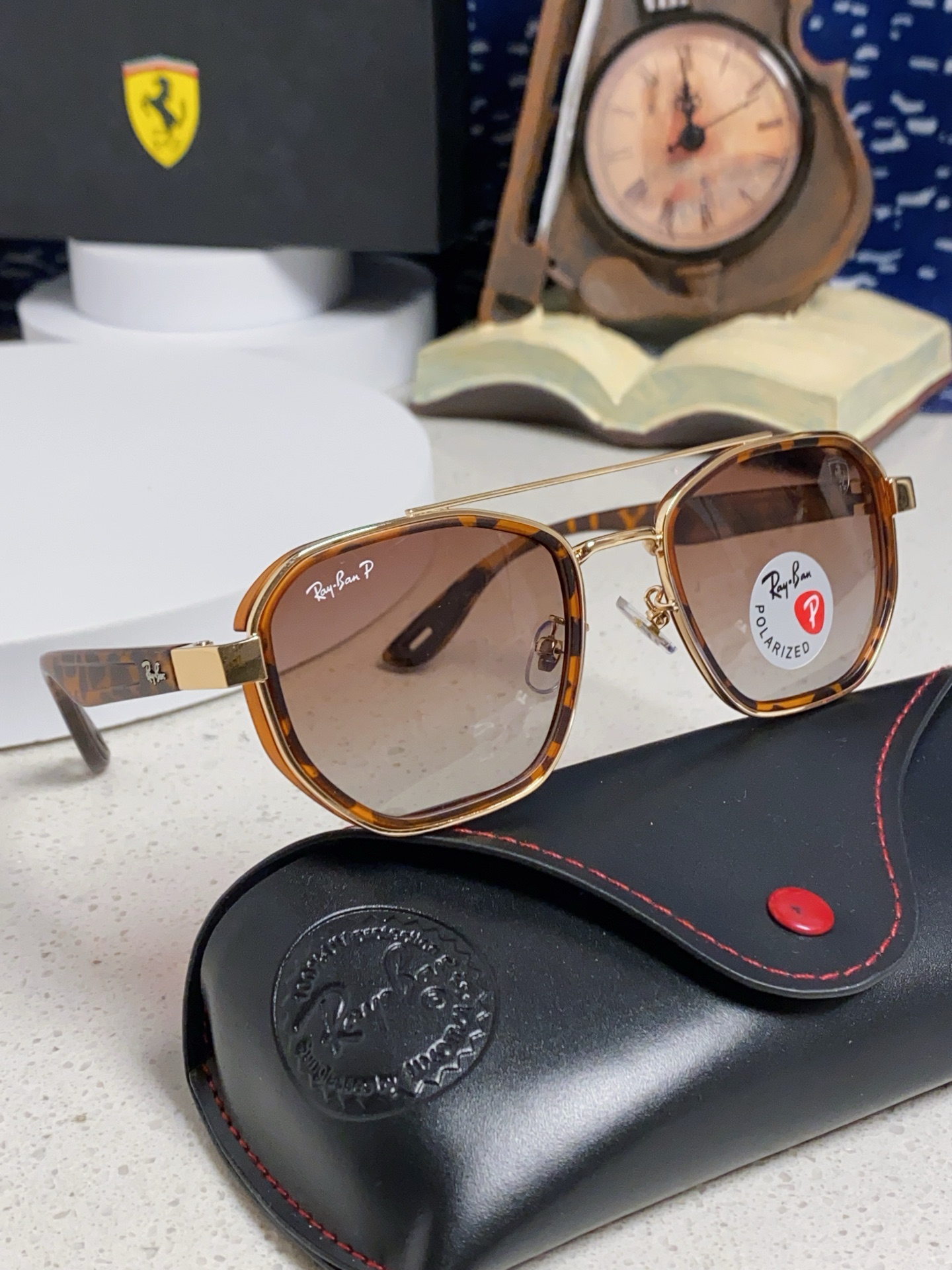  RayBan雷朋法拉利联名 2025新款偏光镜片墨镜遮阳个性双梁男女通用 开车镜太阳镜RB3675