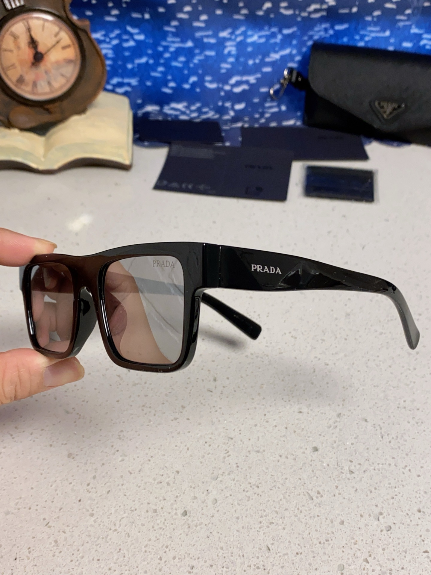 Prada普拉达 2025新款墨镜林志颖同款防紫外线方形驾驶开车防晒 时尚男女方框街拍太阳镜 PR19W