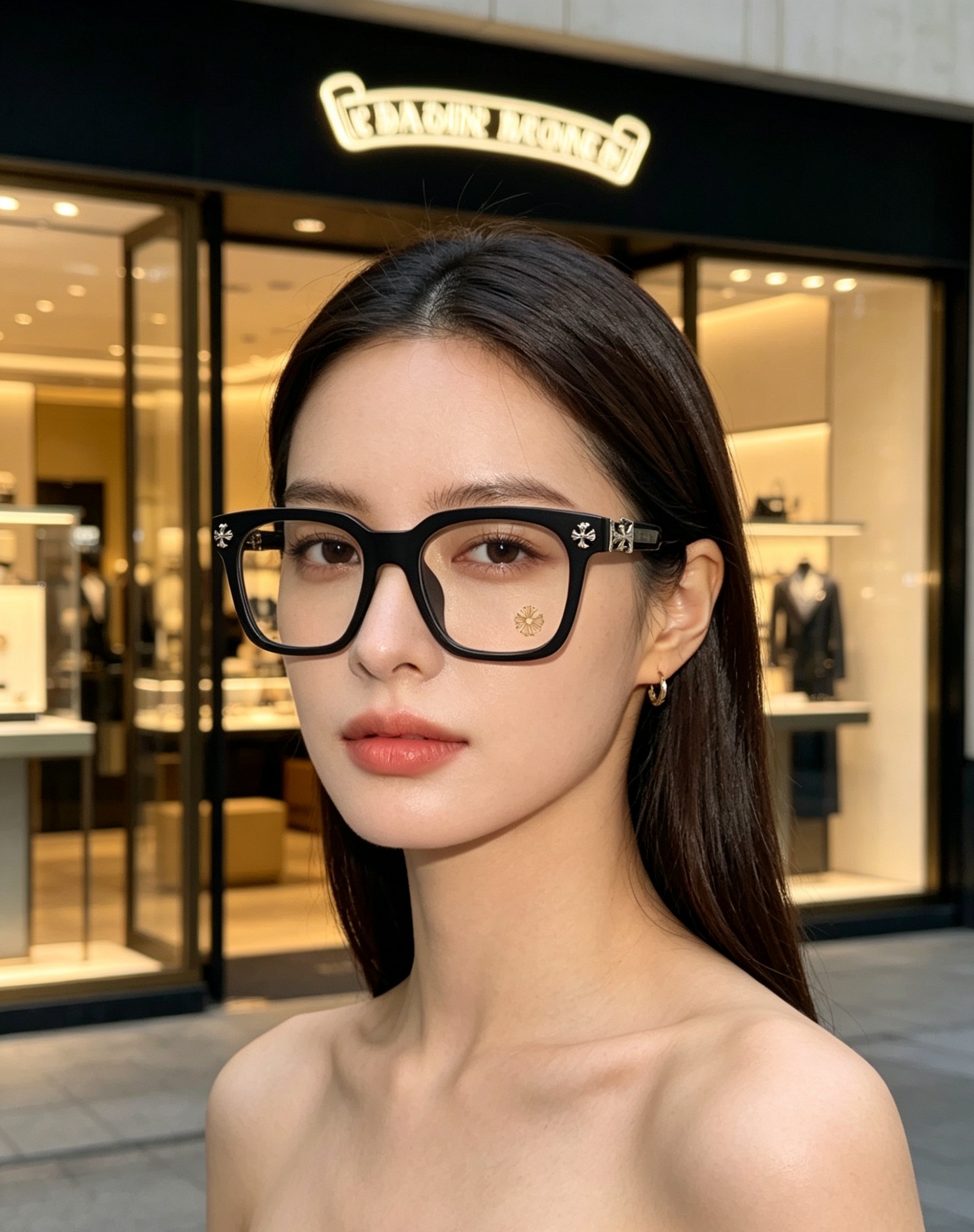 Chrome Hearts克罗心｜银标十字方框平光镜+经典黑粗方框版型，修饰颧骨、柔和脸部线条，男女同款