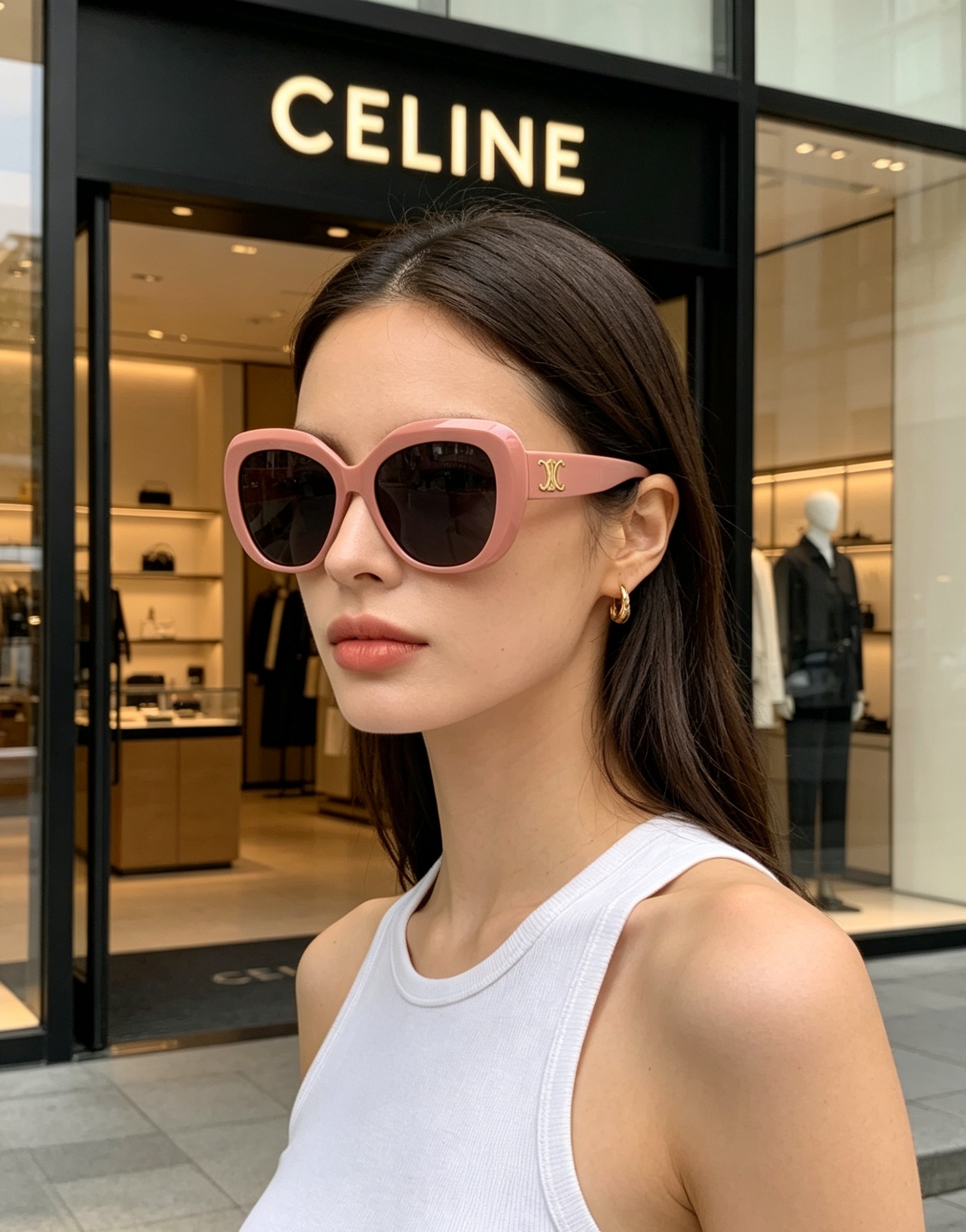 Celine赛林 凯旋门系列猫眼太阳镜 | 不费力的法式复古腔调这副墨镜以经典的猫眼轮廓为基底，高光镜框