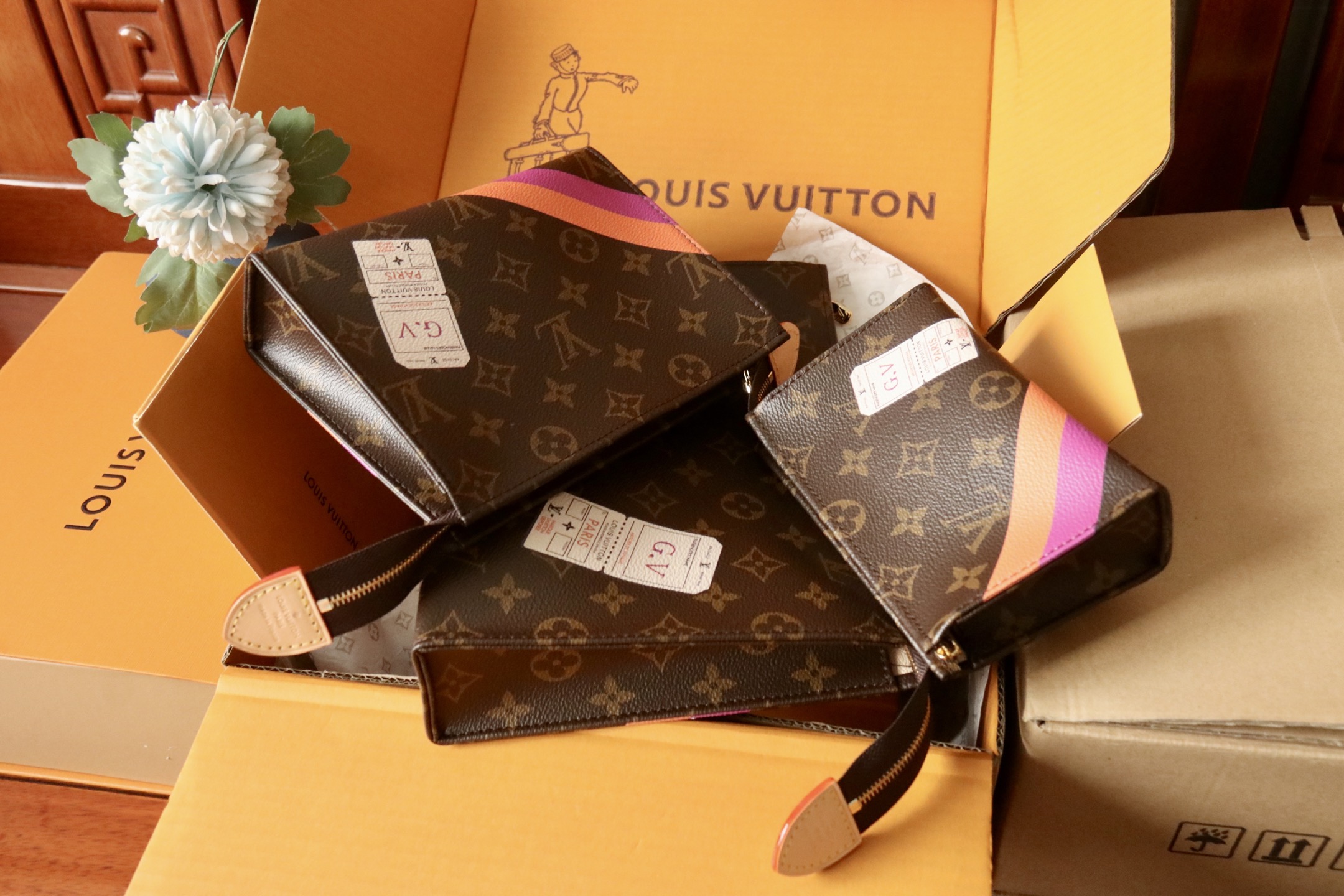 Louis Vuitton Monogram Trio Pouch Set, Authentic Designer Handbag 4 i1752822801286 6329 0 2